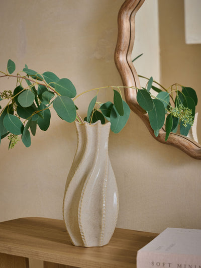 Grand vase de sol plissé en céramique naturel 26 cm