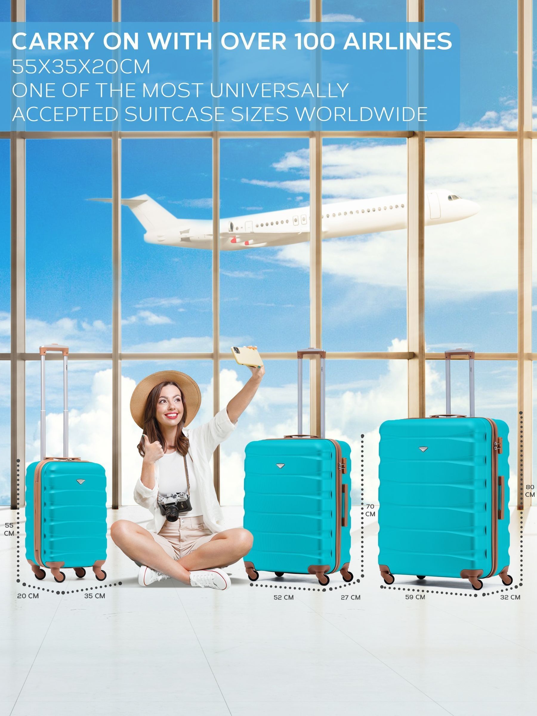 Flight Knight blue hard shell 3-piece suitcase set, imported from the UK