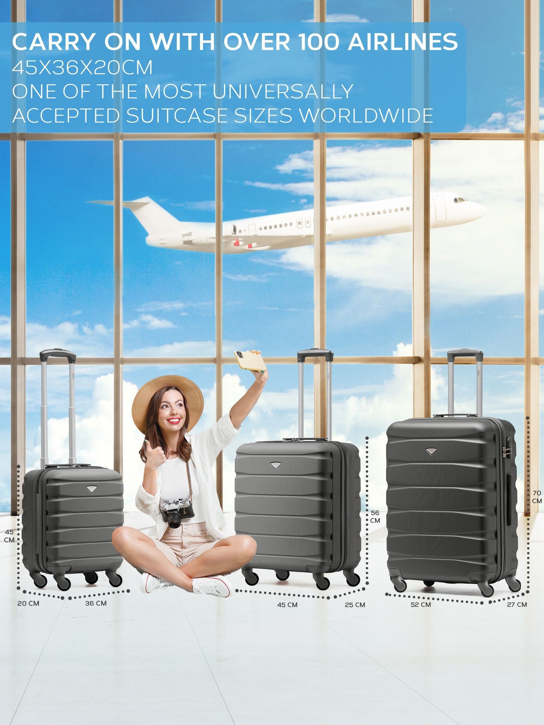Flight Knight grey suitcase set underseat overhead large, UK version