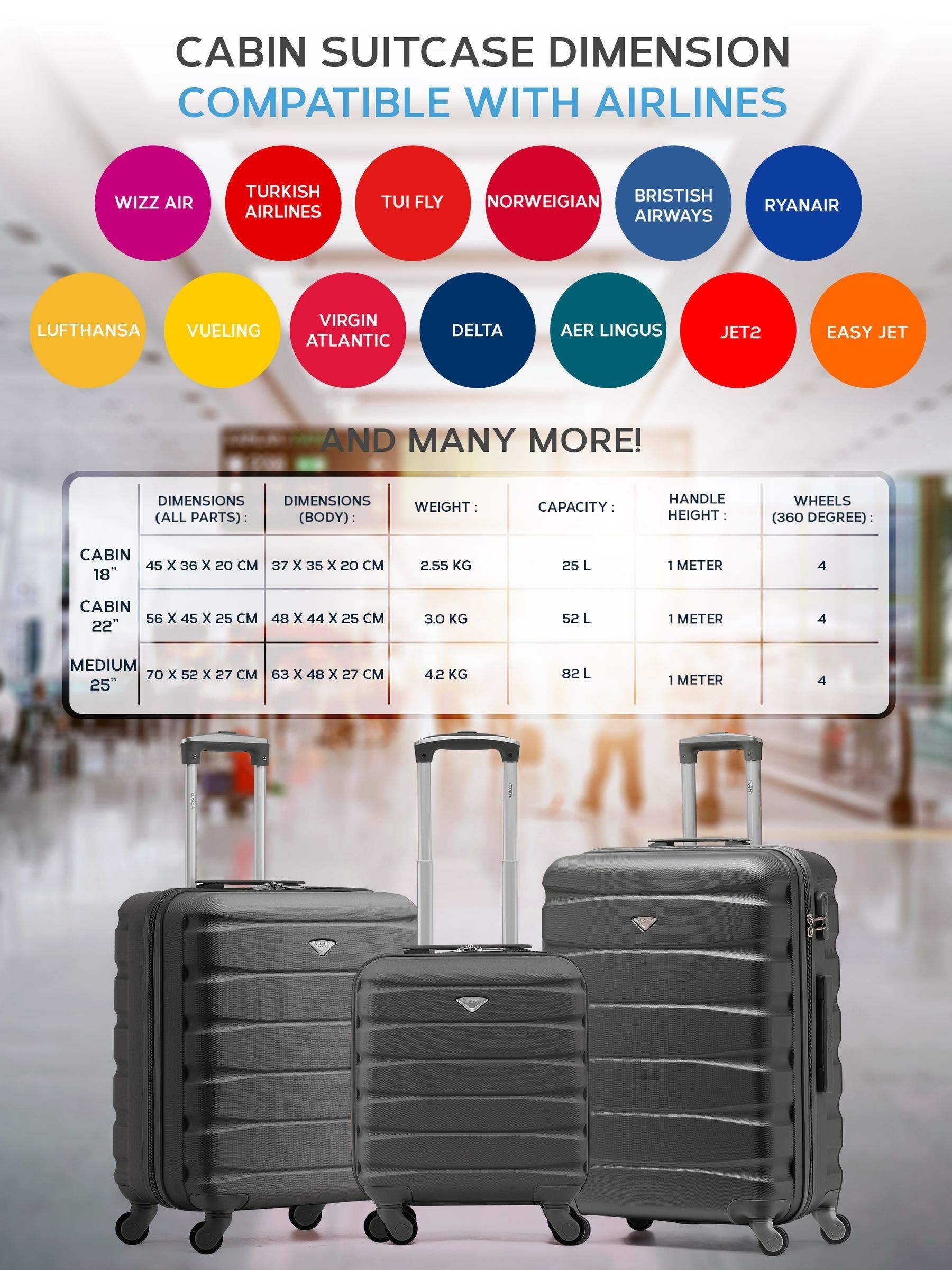 Flight Knight grey suitcase set underseat overhead large, UK version