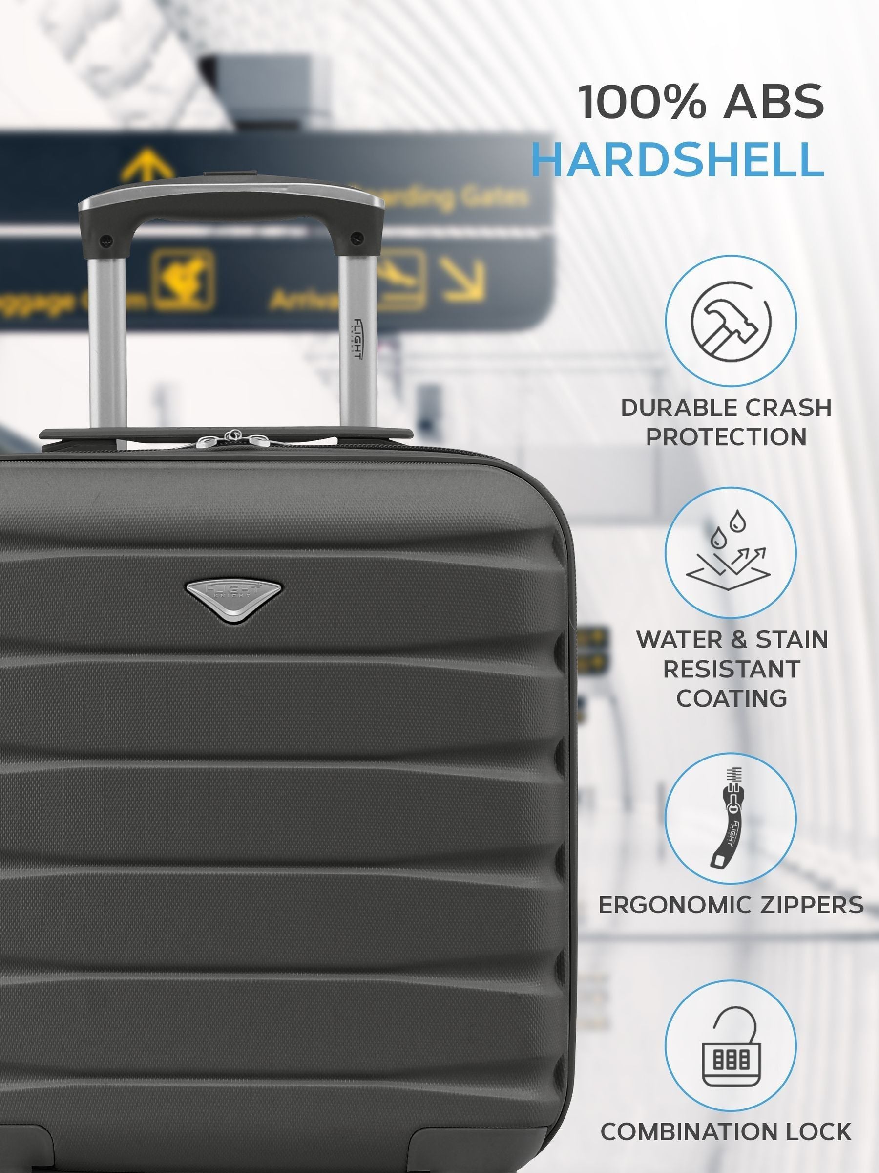 Flight Knight grey suitcase set underseat overhead large, UK version