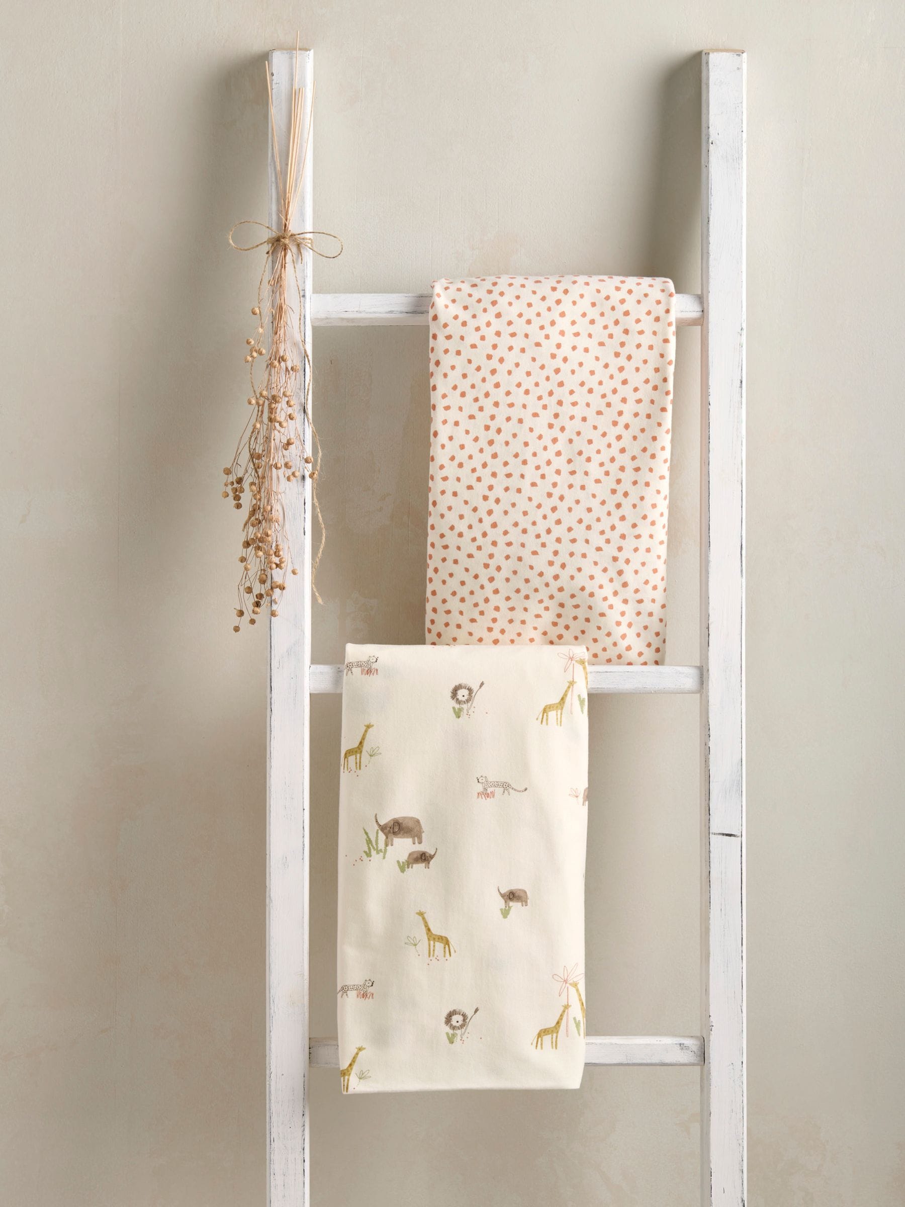 Mamas & Papas 2 Pack Jungle Cream 100% Cotton Cotbed Fitted Sheets