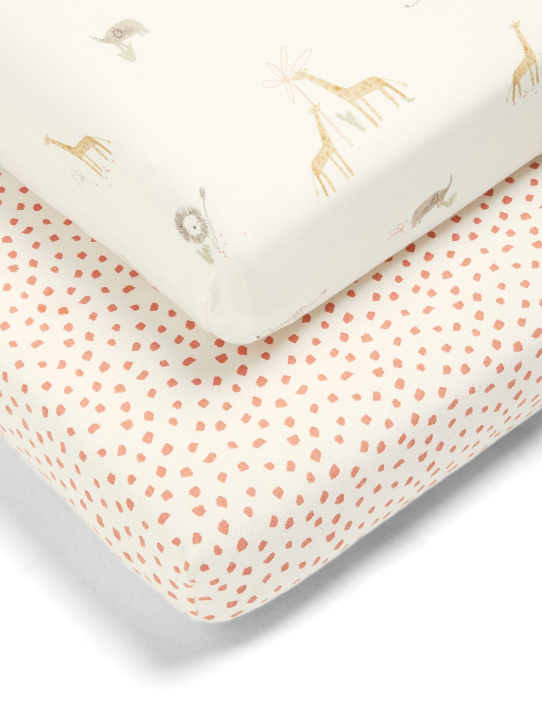 Mamas & Papas 2 Pack Jungle Cream 100% Cotton Cotbed Fitted Sheets