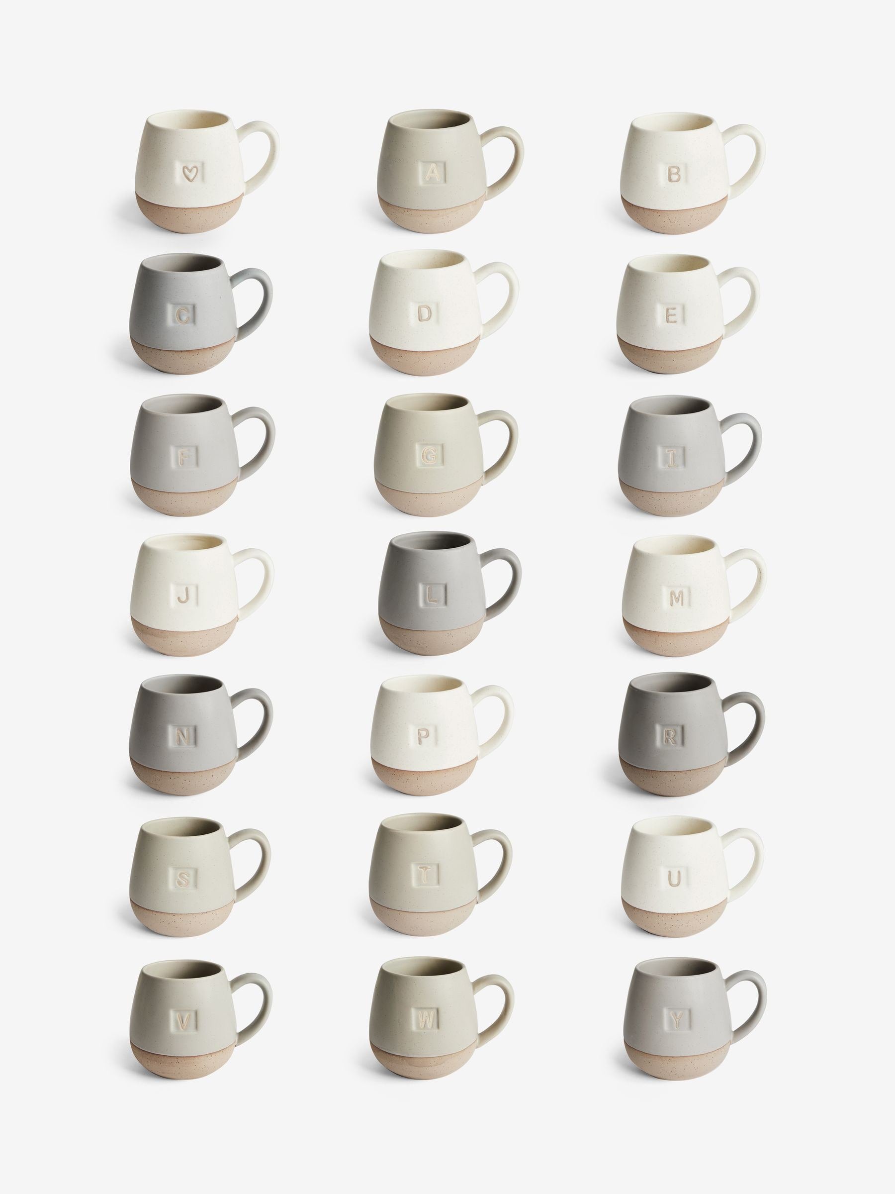 Alphabet speckle glazed mug cream grey 10cm - British product