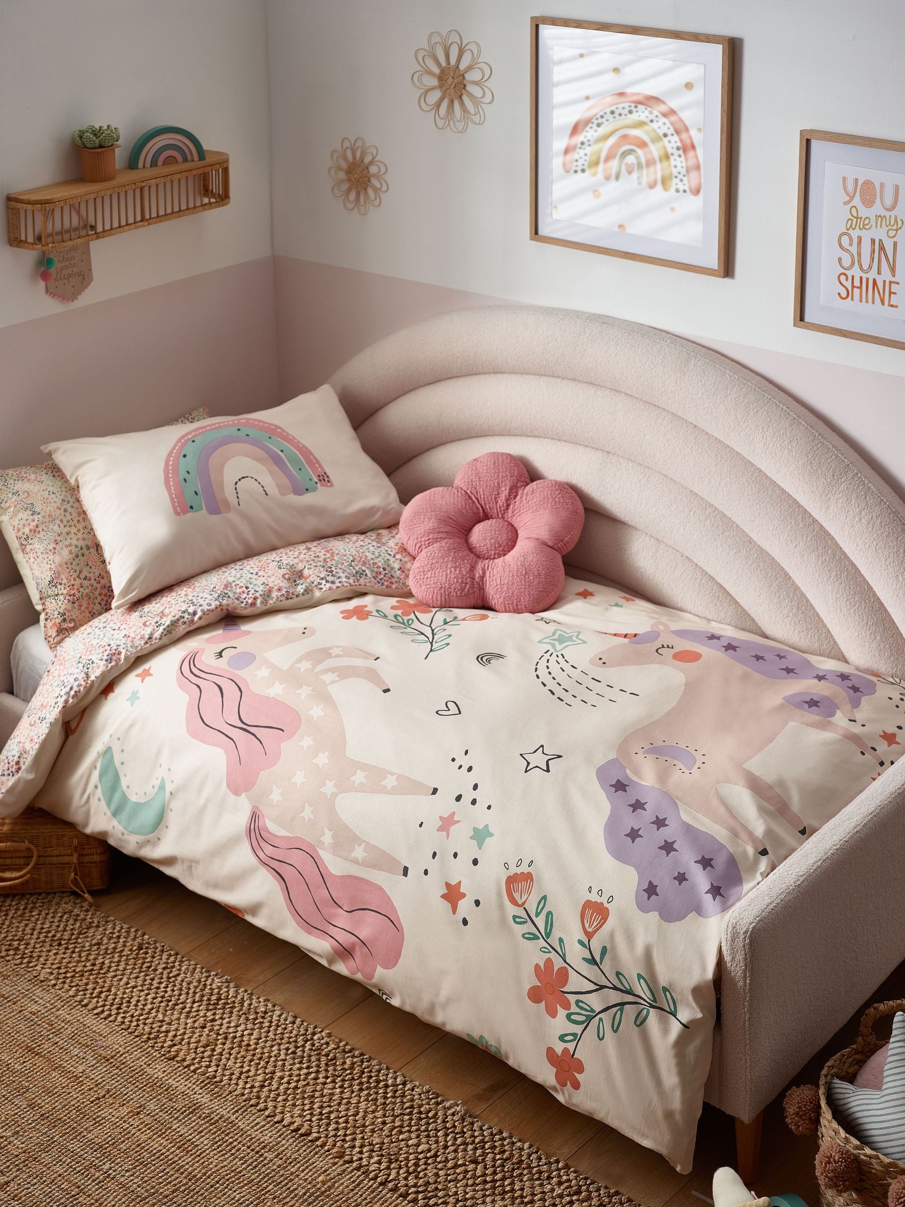 Reversible Scandi unicorn duvet cover and pillowcase set, imported from the UK