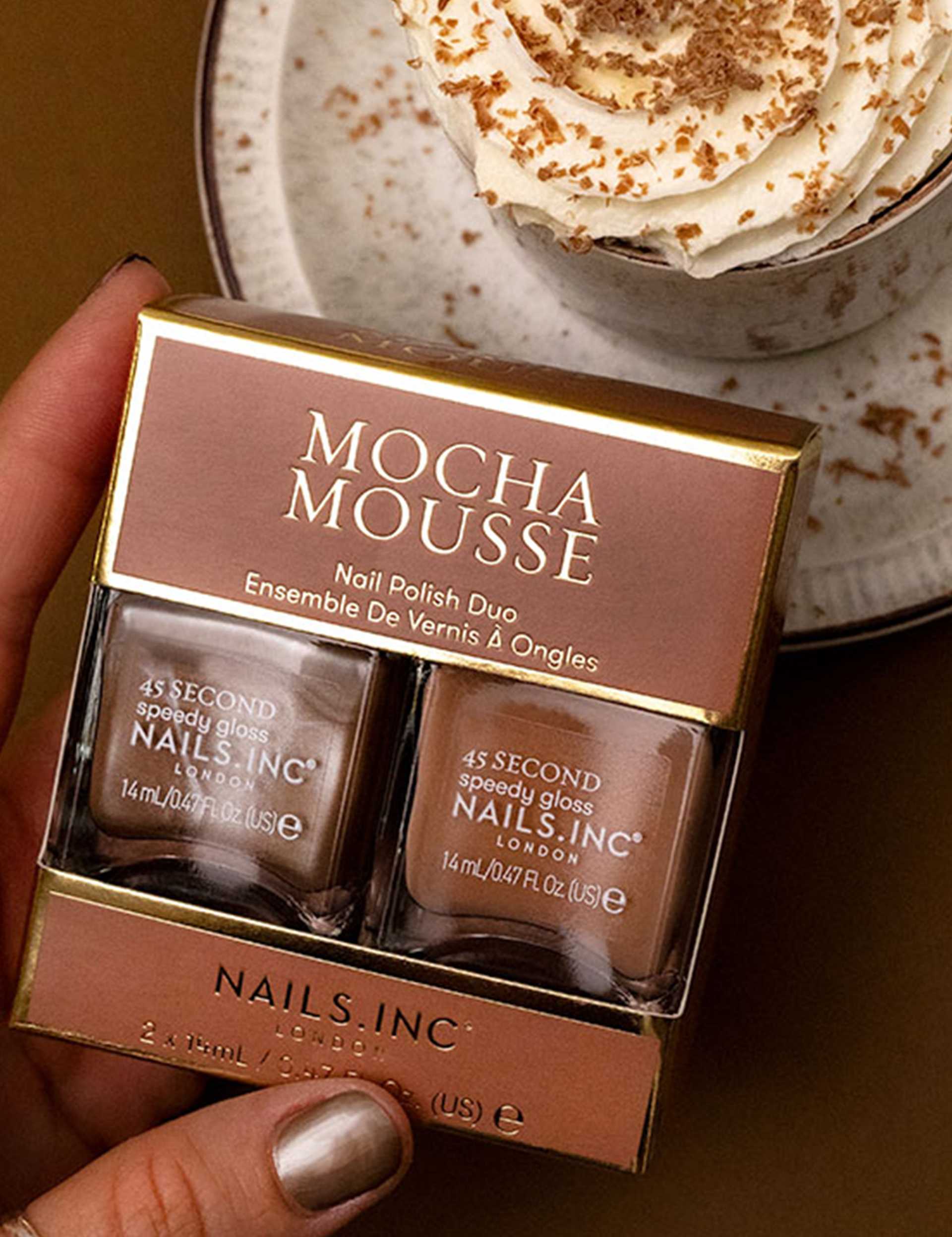 Nails.INC Mocha Mousse nail polish duo 2x14ml, imported from the UK