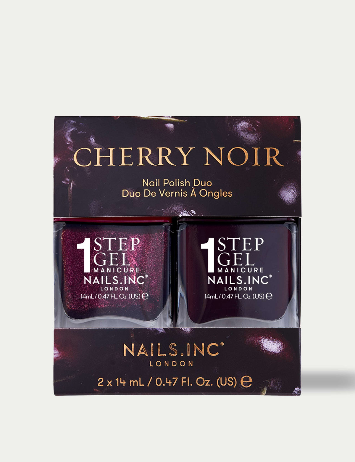 Nails Inc nail polish duo cherry noir shades, UK version