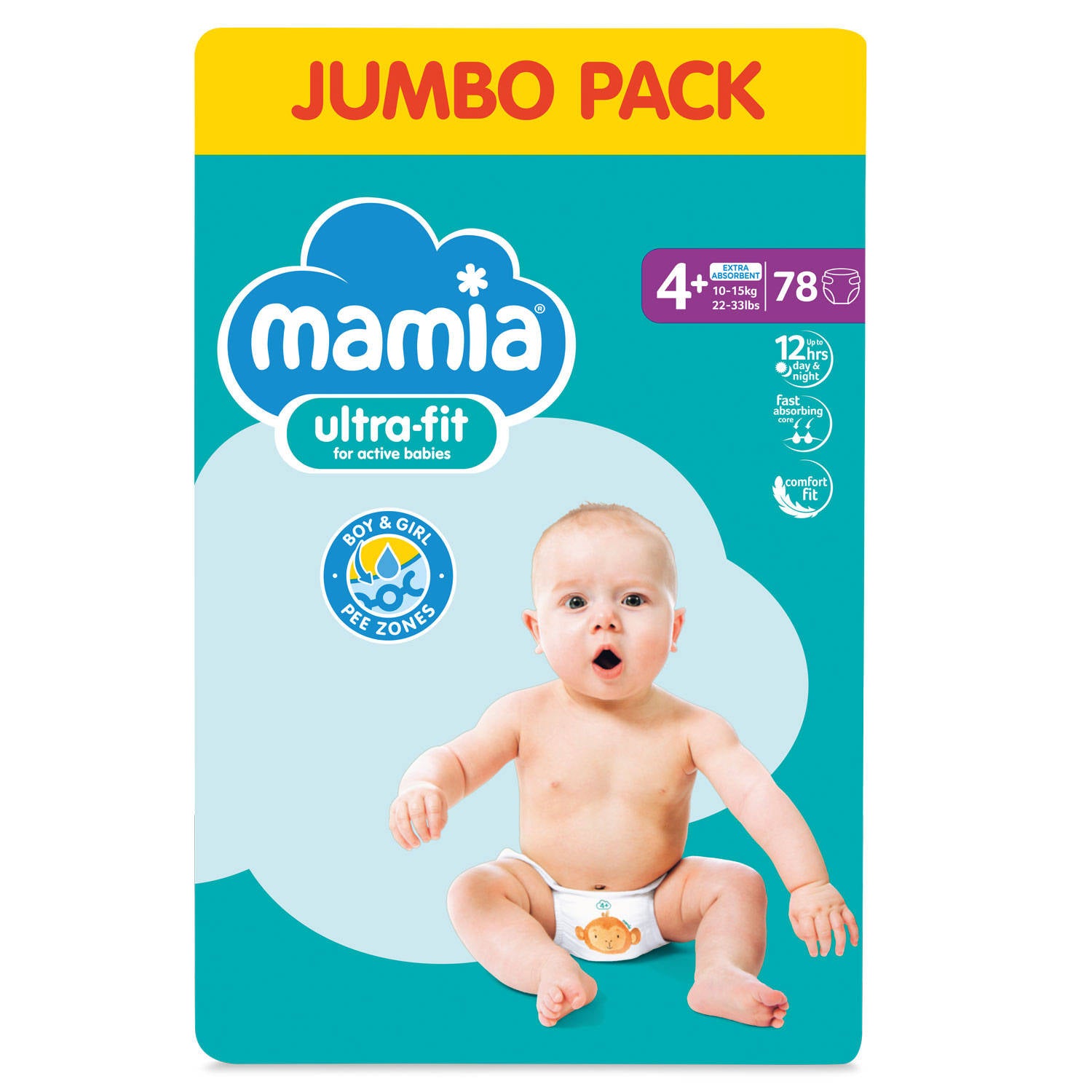 Extra absorbent Size 4+ nappies, 78 pack - British product