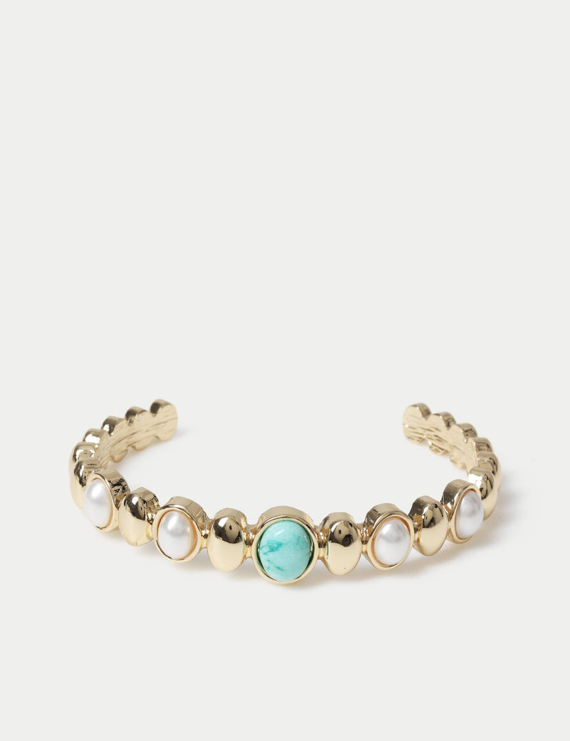 Natural stone and glass pearl cuff bracelet - British product