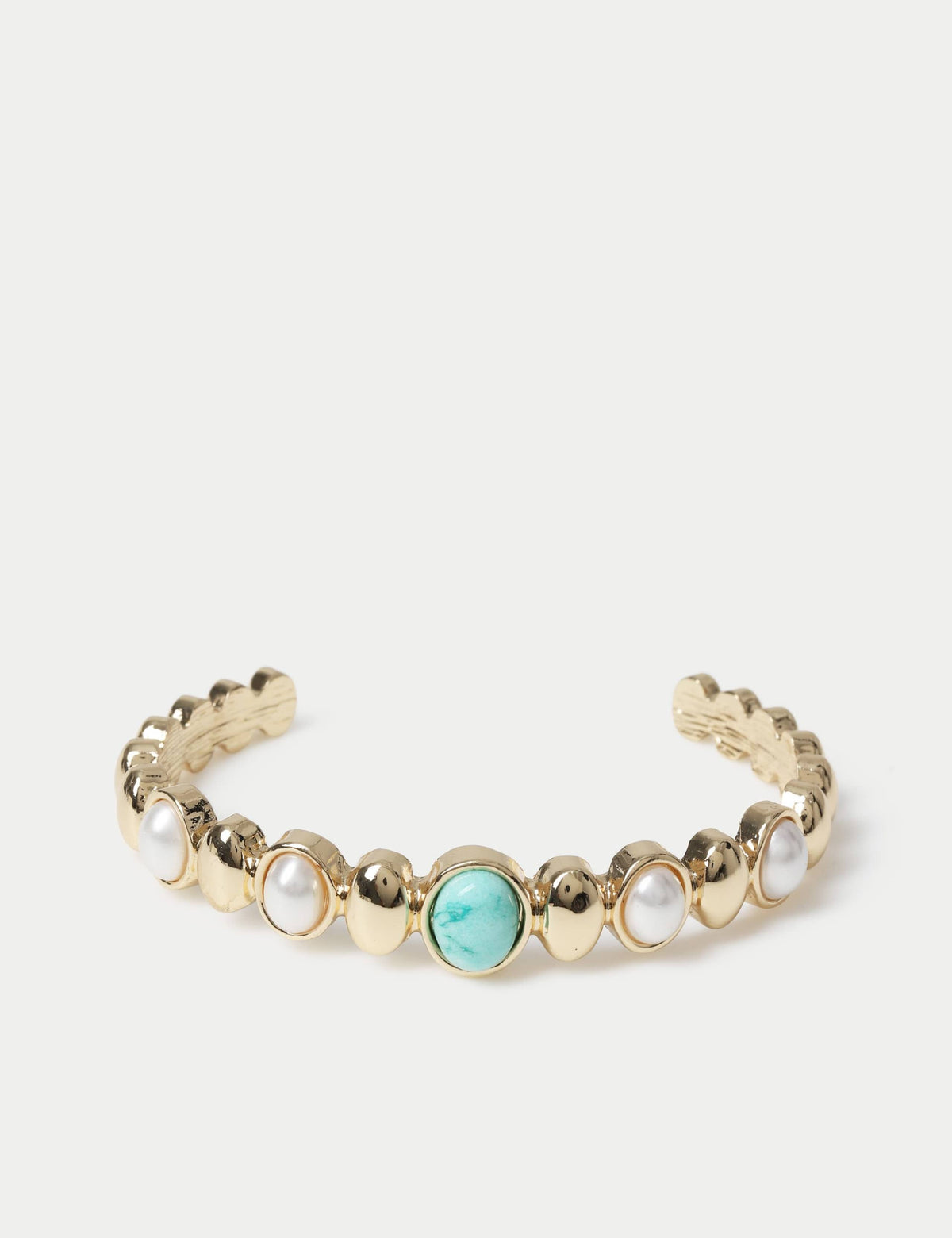 Natural stone and glass pearl cuff bracelet - British product