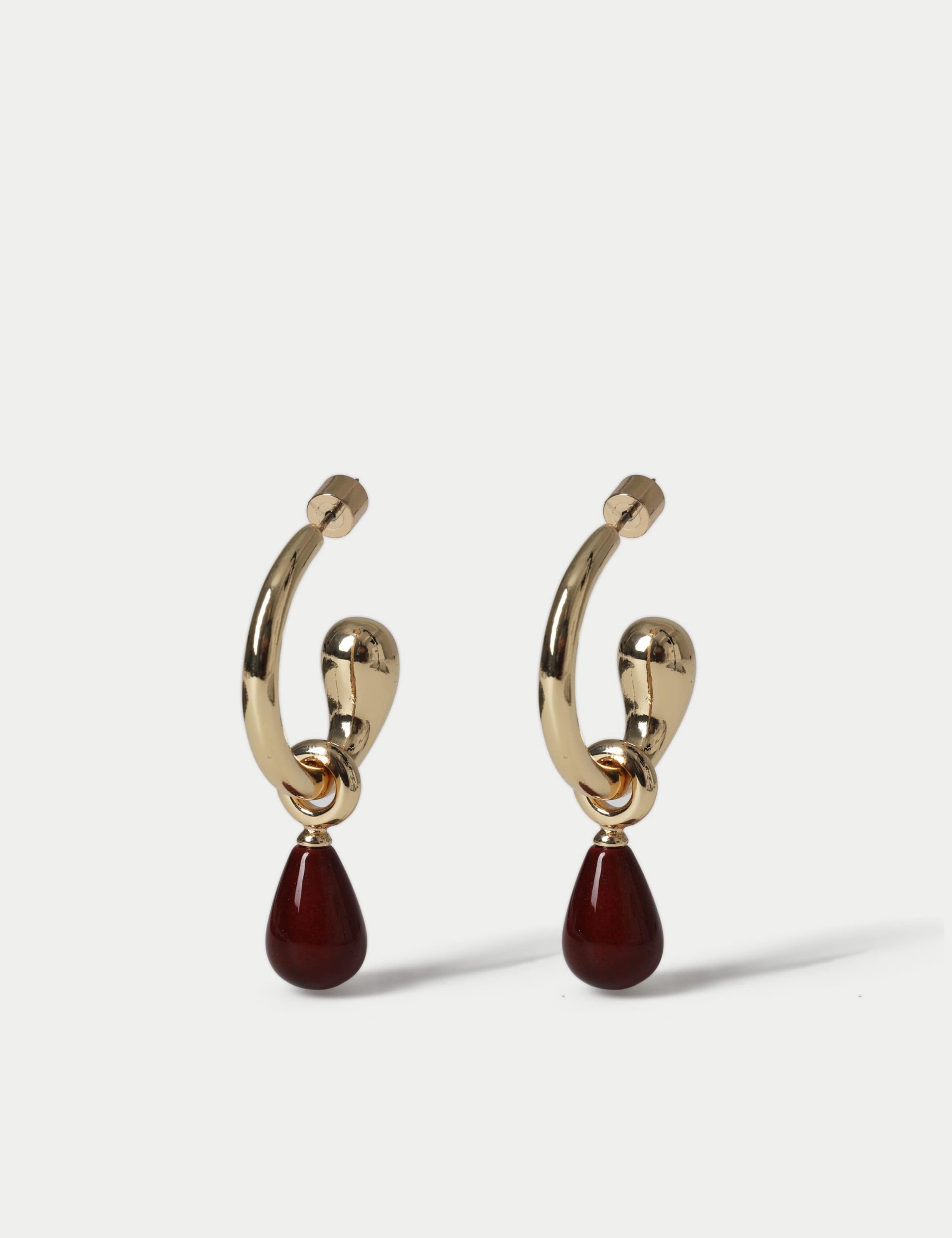 Autograph Natural Stone Drop Hoop Earrings, 60mm - British product