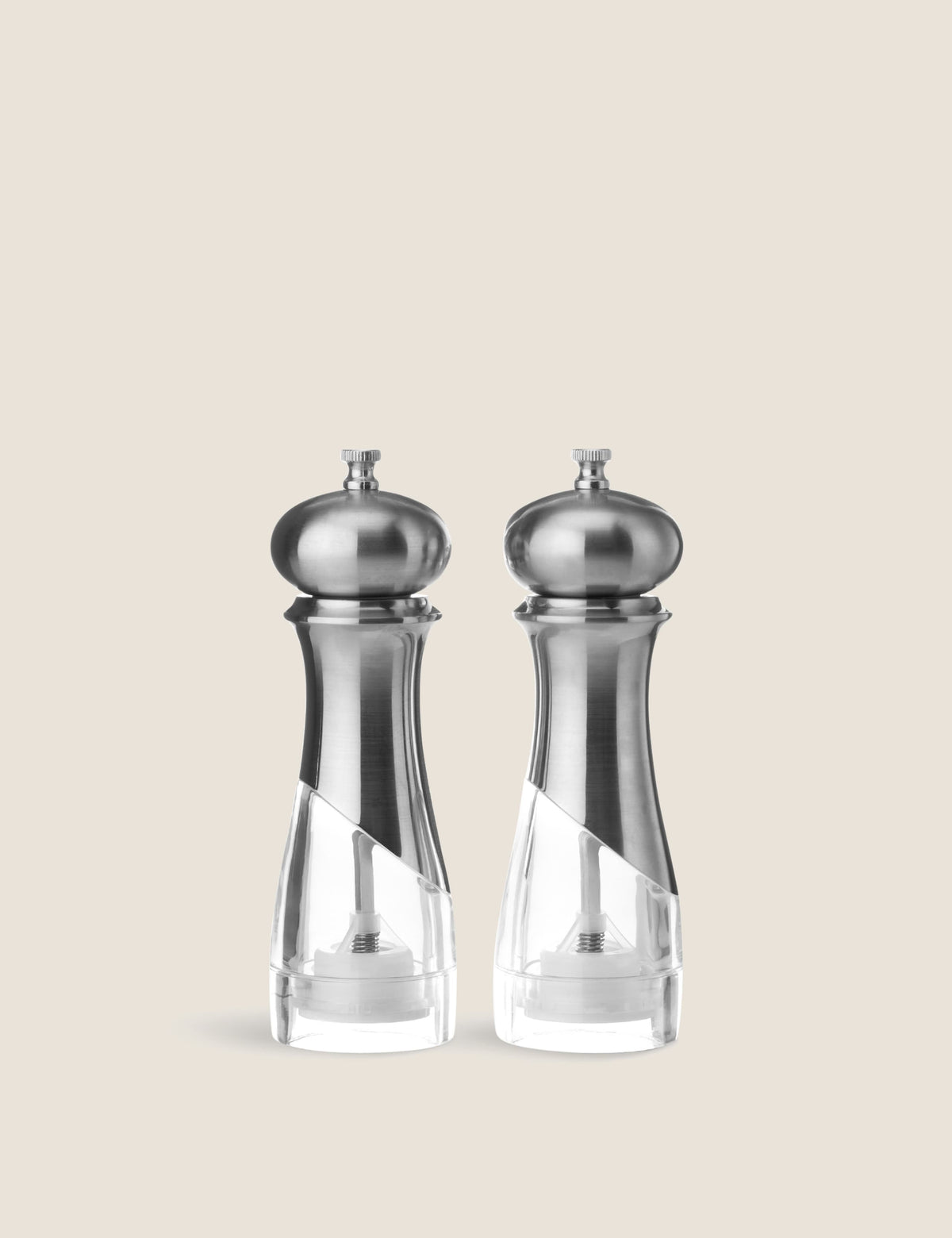 New York salt and pepper mills durable plastic clear base, UK version