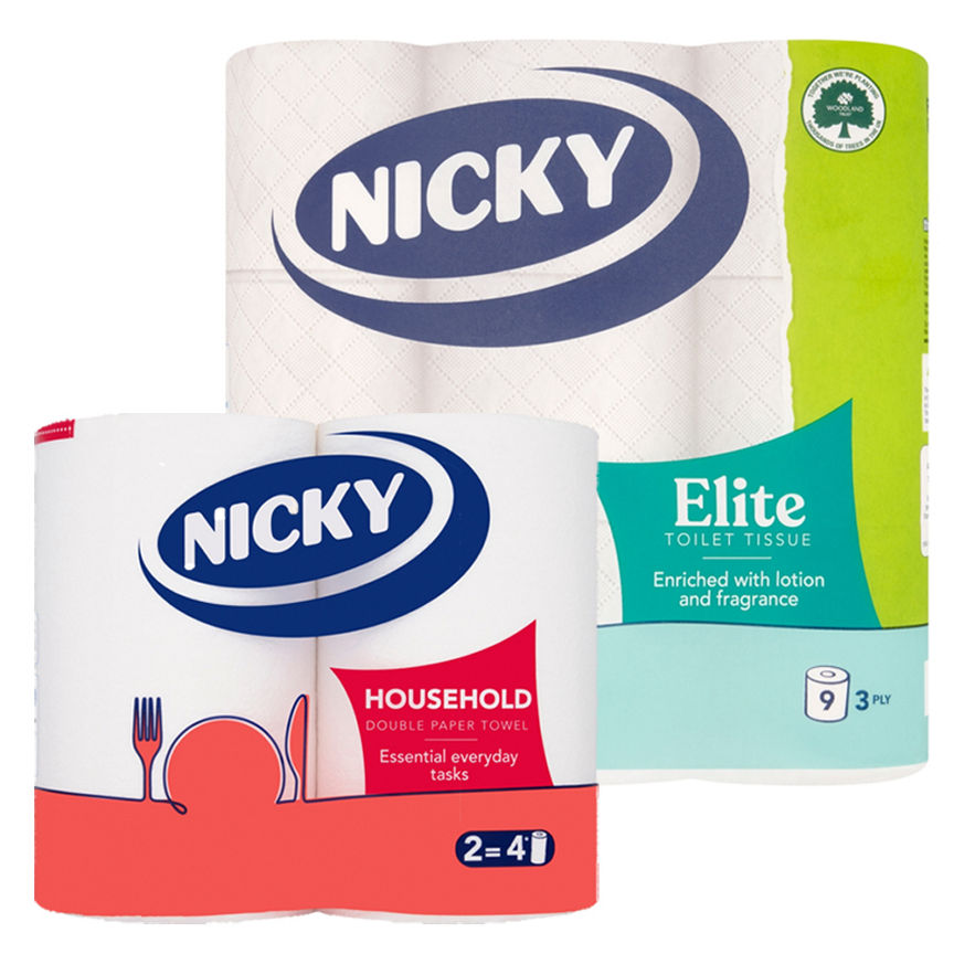 Nicky Toilet Paper 9 Roll & Kitchen Paper 2 Roll Bundle