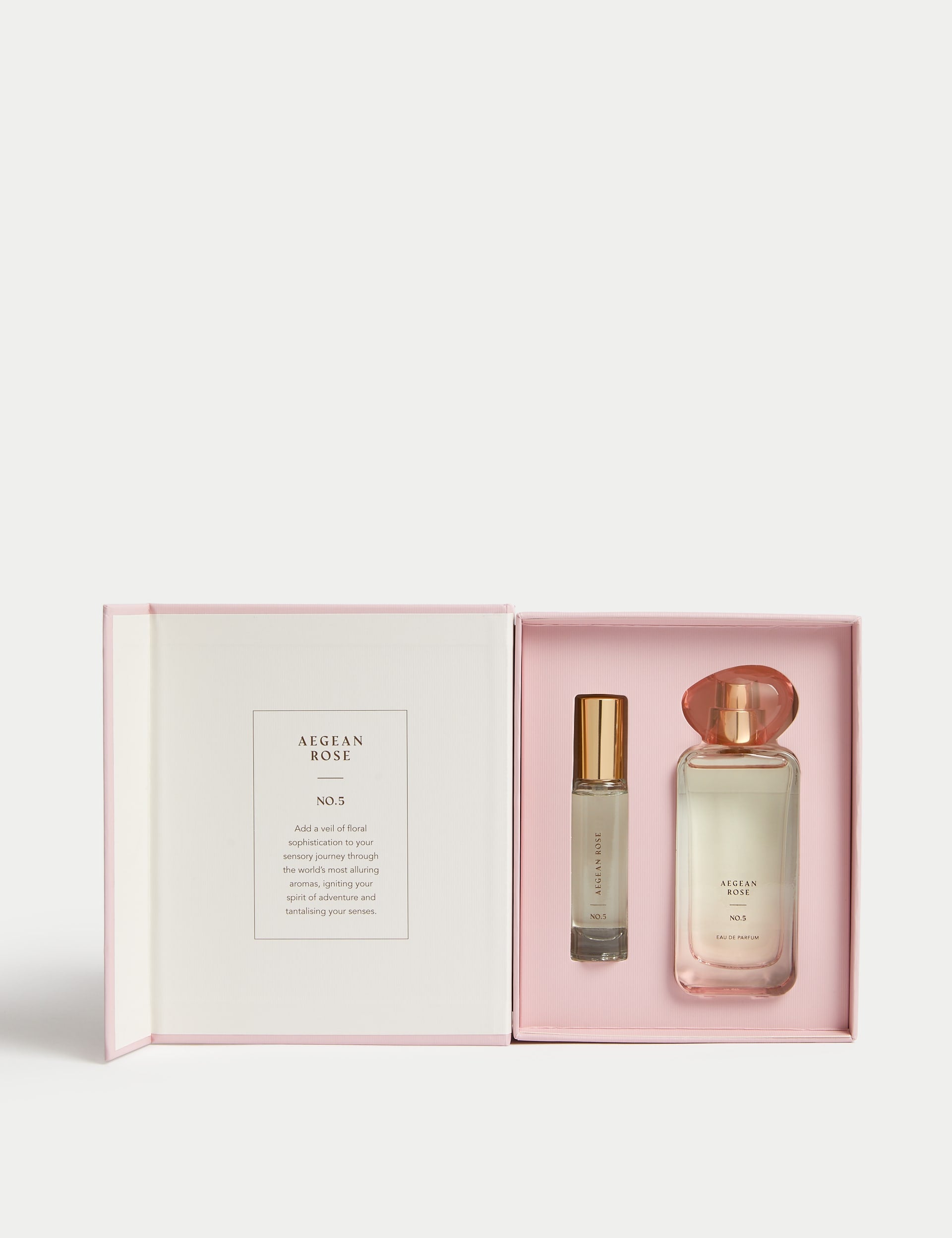 Aegean Rose eau de parfum set with 48ml and 9ml bottles, imported from the UK