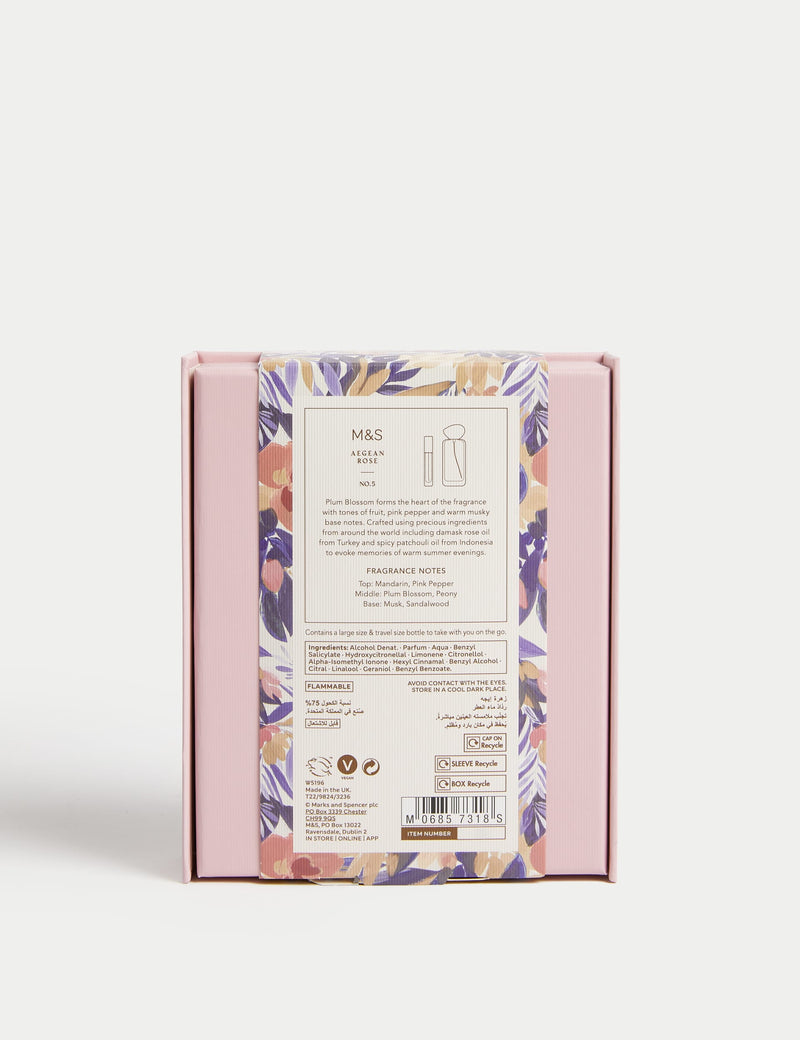 Aegean Rose eau de parfum set with 48ml and 9ml bottles, imported from the UK