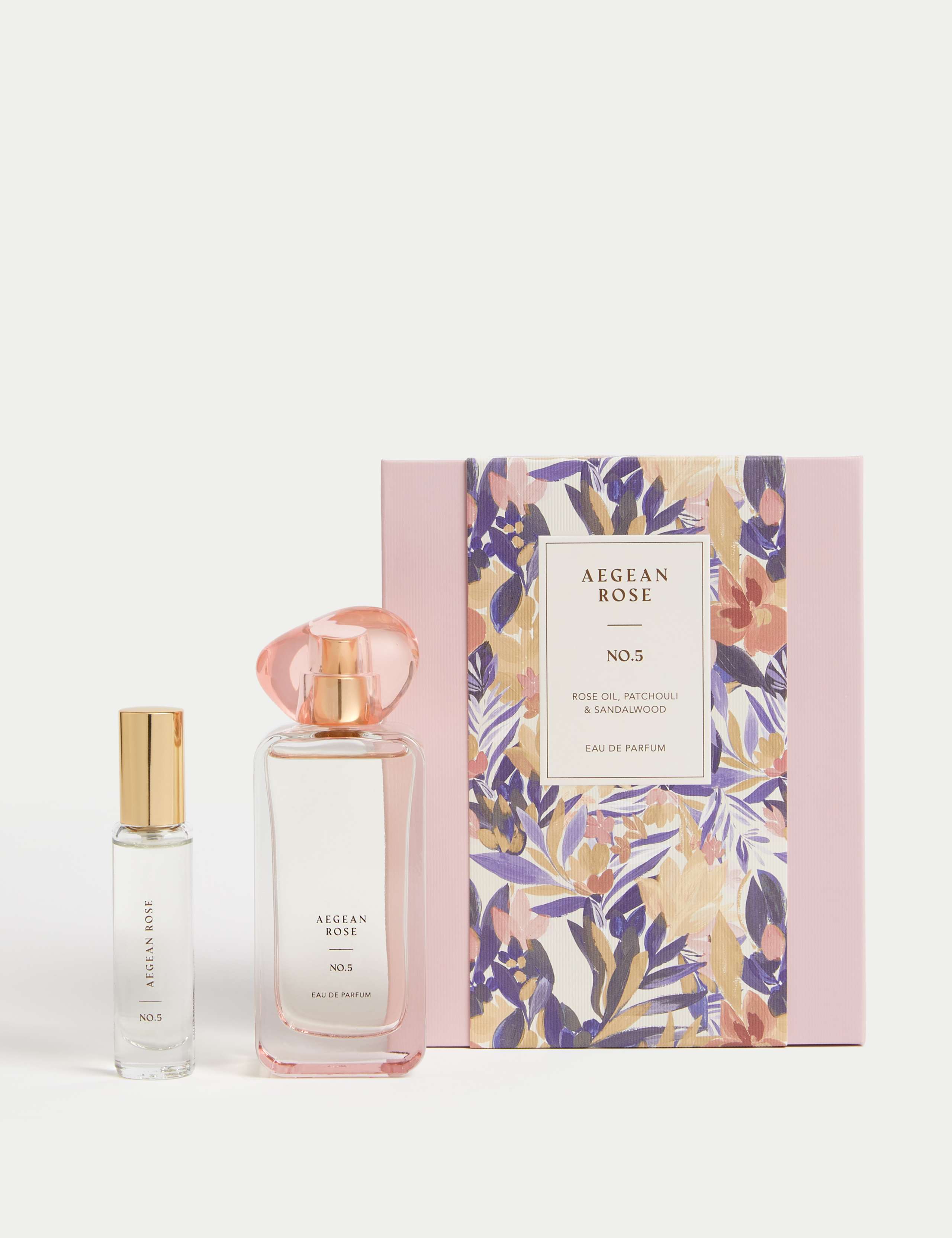 Aegean Rose eau de parfum set with 48ml and 9ml bottles, imported from the UK
