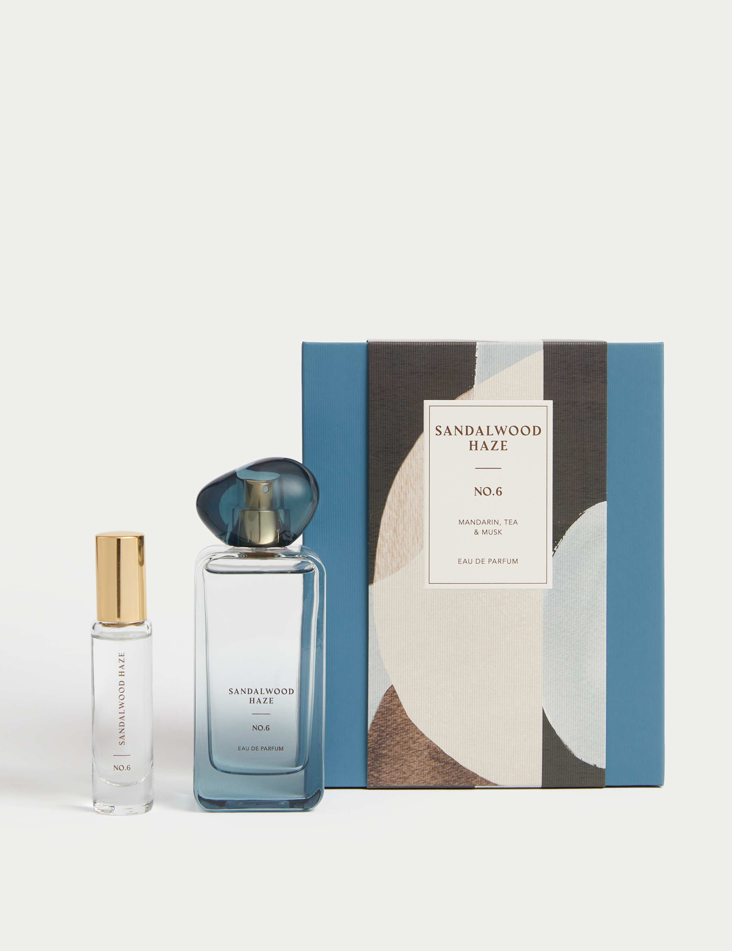 No.6 Sandalwood Haze eau de parfum set with 48ml and 9ml bottles, imported from the UK