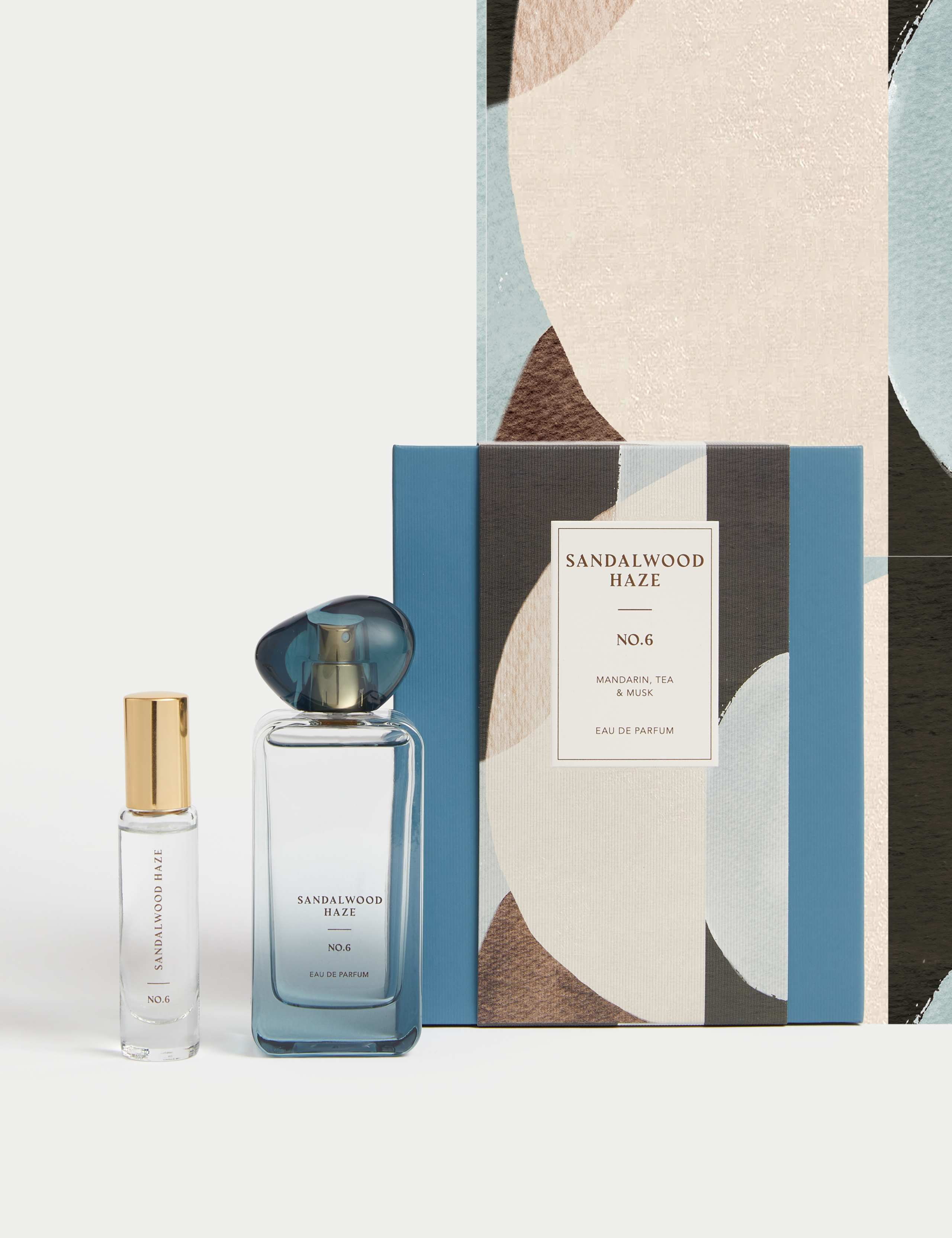 No.6 Sandalwood Haze eau de parfum set with 48ml and 9ml bottles, imported from the UK