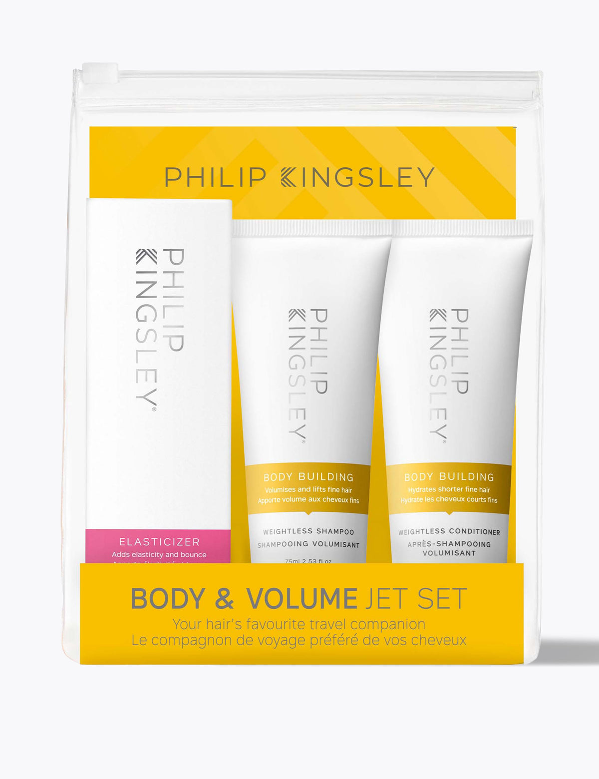Philip Kingsley travel-sized hair care set for fine hair with volume and shine, imported from the UK