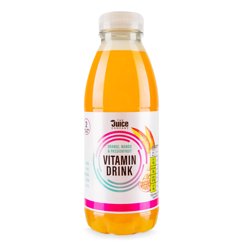 Orange mango and passionfruit vitamin drink, imported from the UK