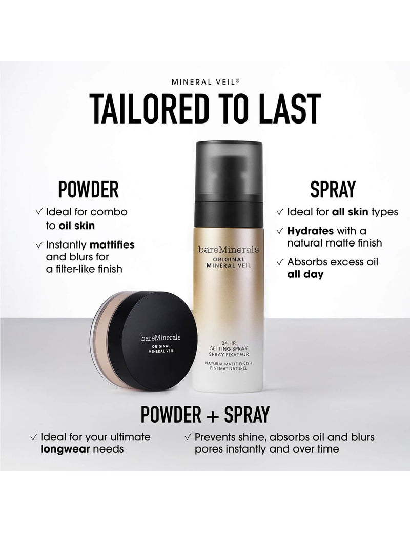 bareMinerals Original Mineral Veil 24hr Natural Matte Setting Spray 100ml, imported from the UK