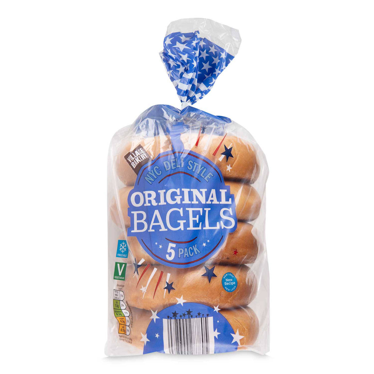 Original bagels made with wheat flour and free from peanuts, UK version