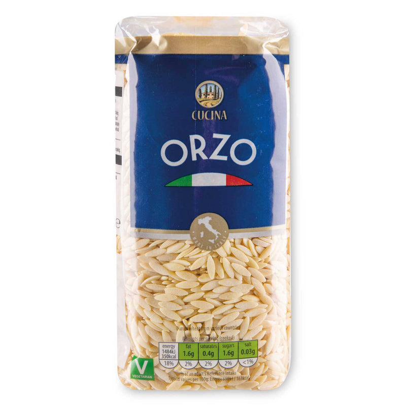 Orzo pasta gluten-free and nut-free, imported from the UK