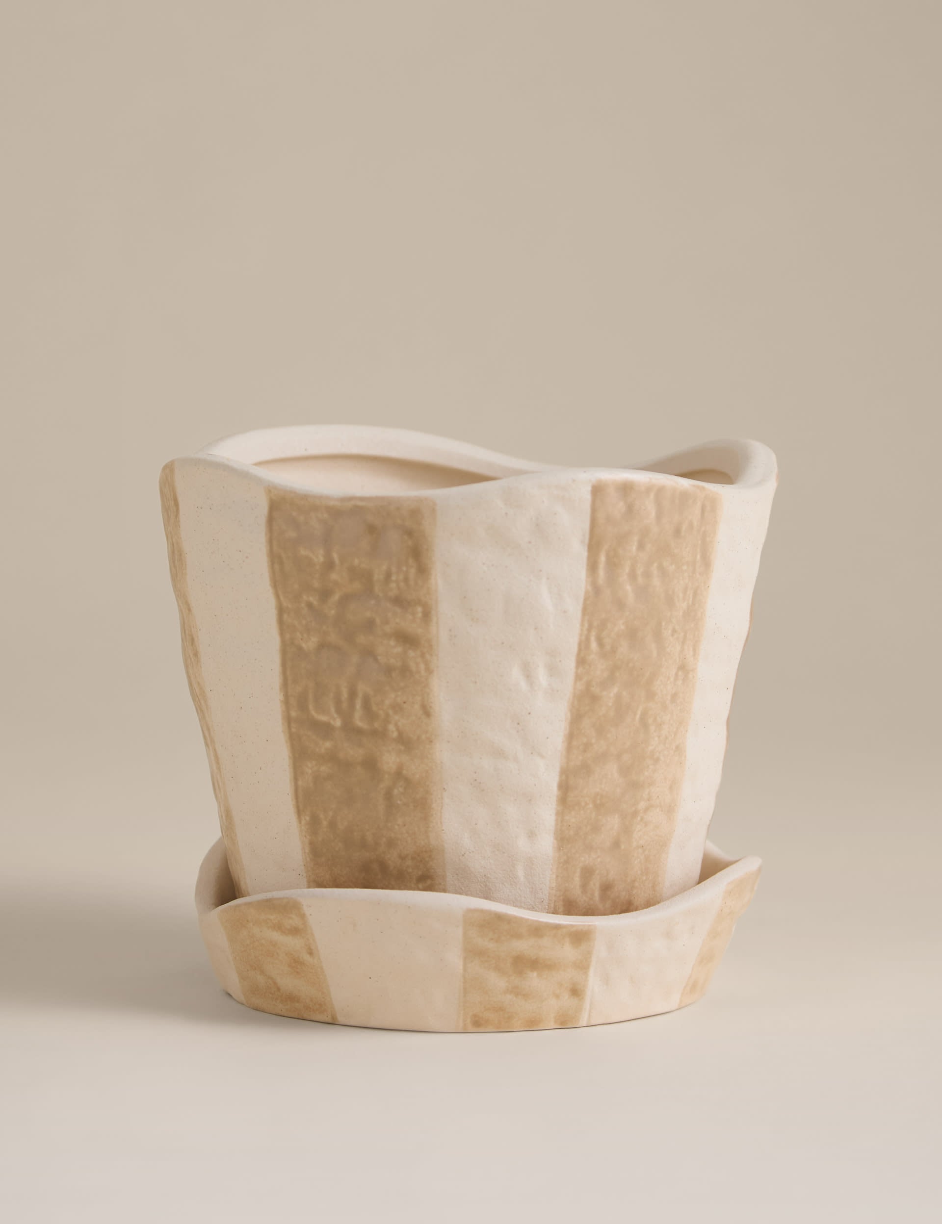 Striped ceramic planter 17cm hand-painted design - British product