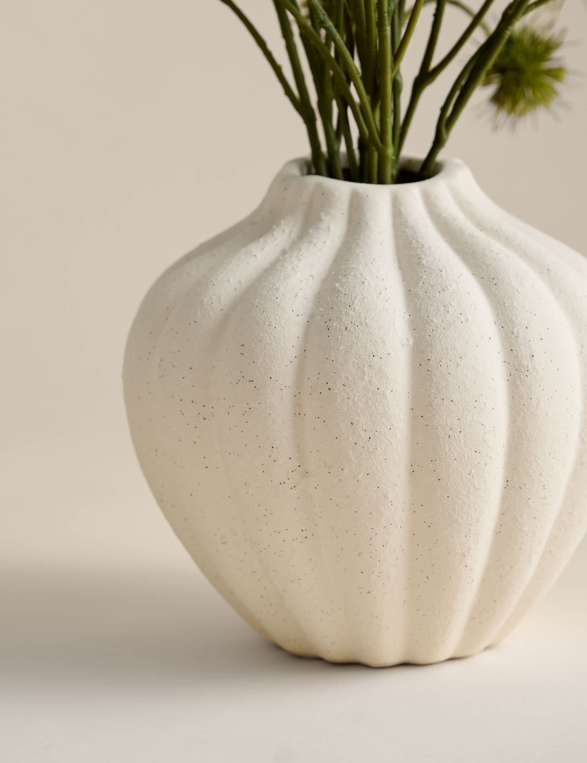 Artificial pom pom arrangement in ceramic pot 39cm, UK version