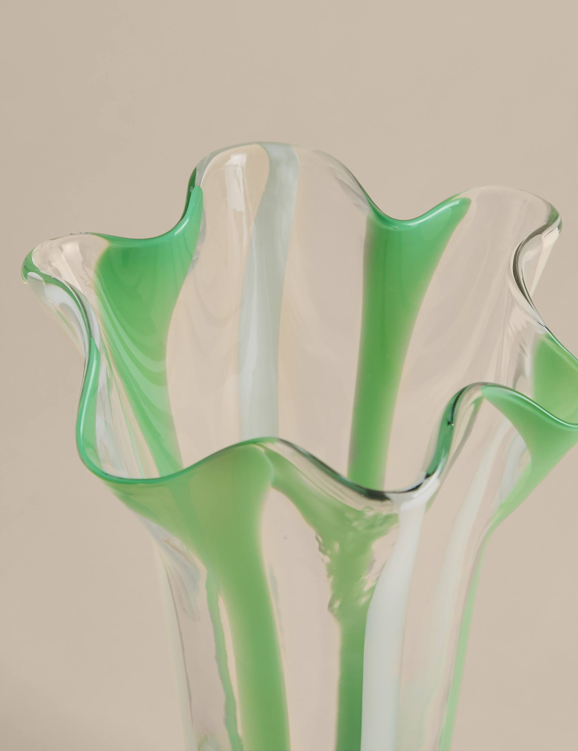 Glass vase striped handkerchief 29cm tall, imported from the UK