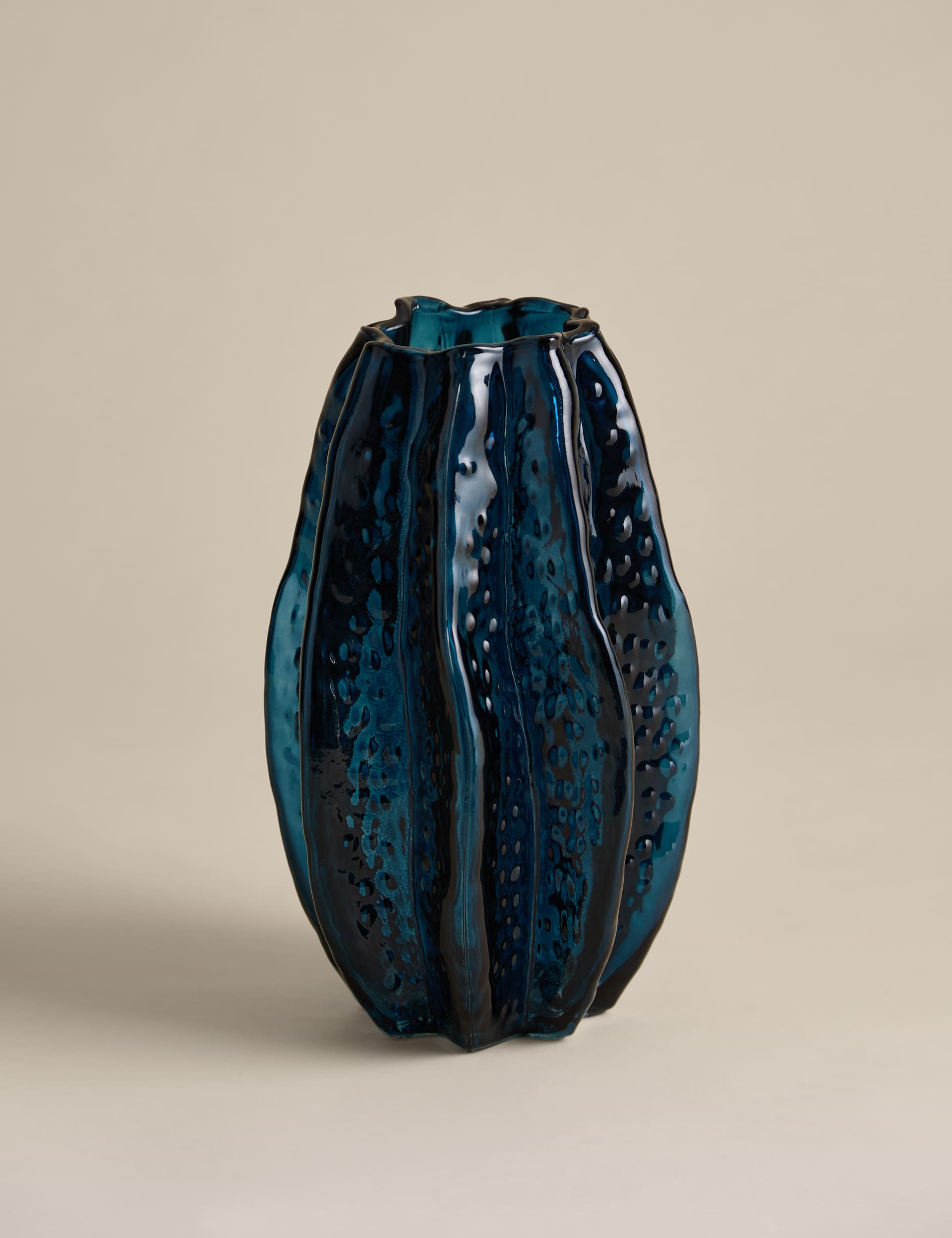 Bright colour glass vase with rippled form and glossy finish (British brand)