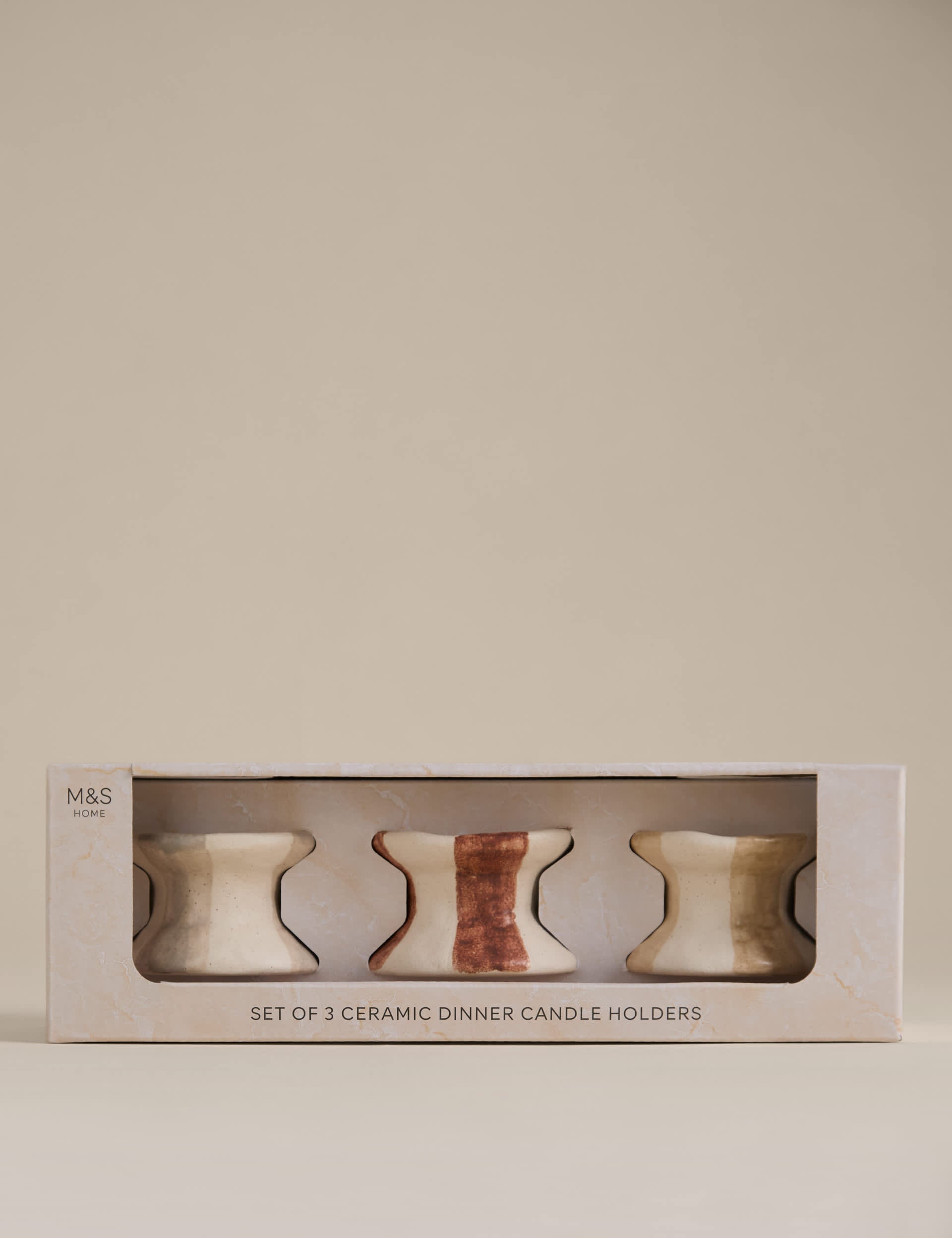 Striped ceramic dinner candle holders set of three (British brand)