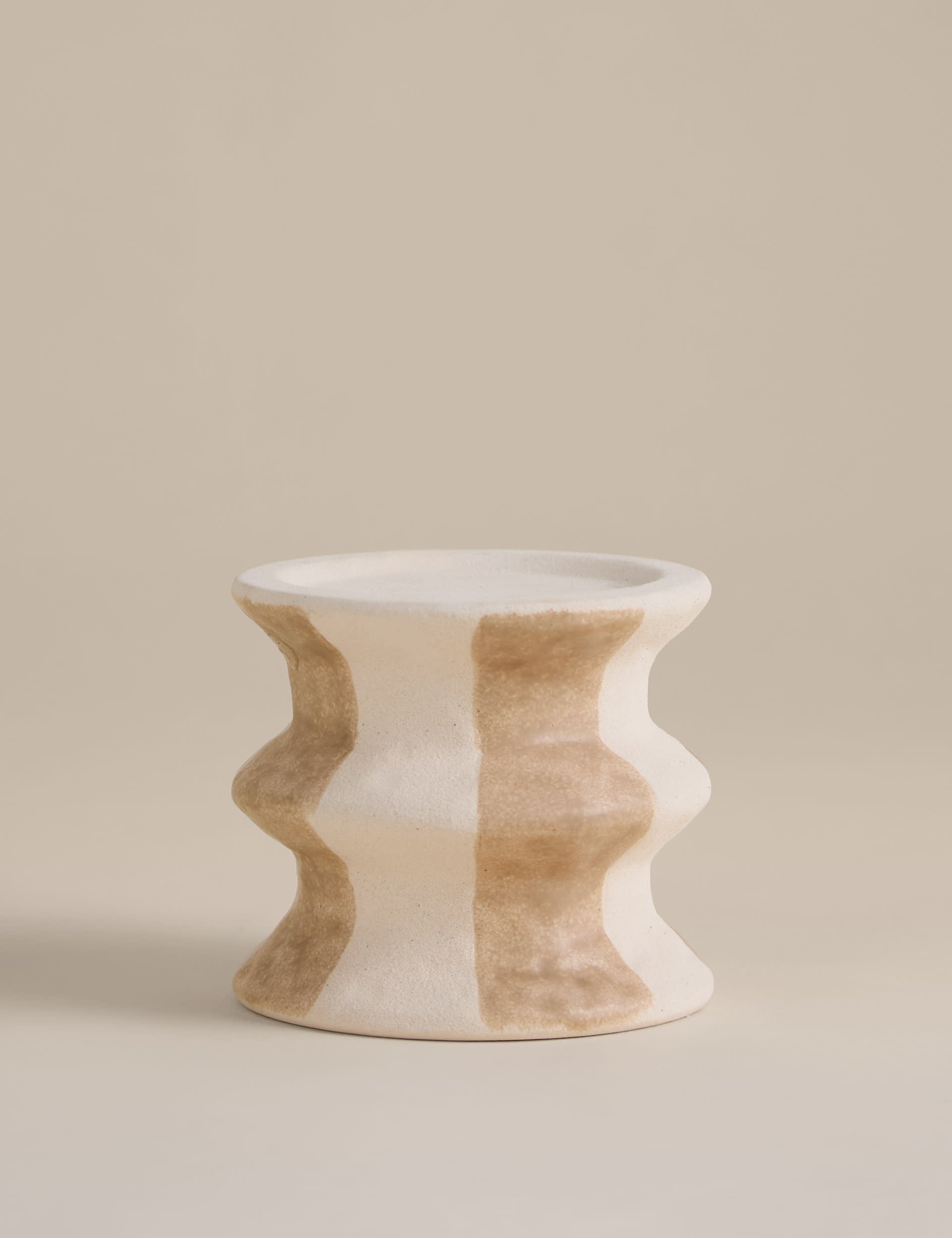 Hand-painted striped ceramic pillar candle holder 9.8 cm, imported from the UK