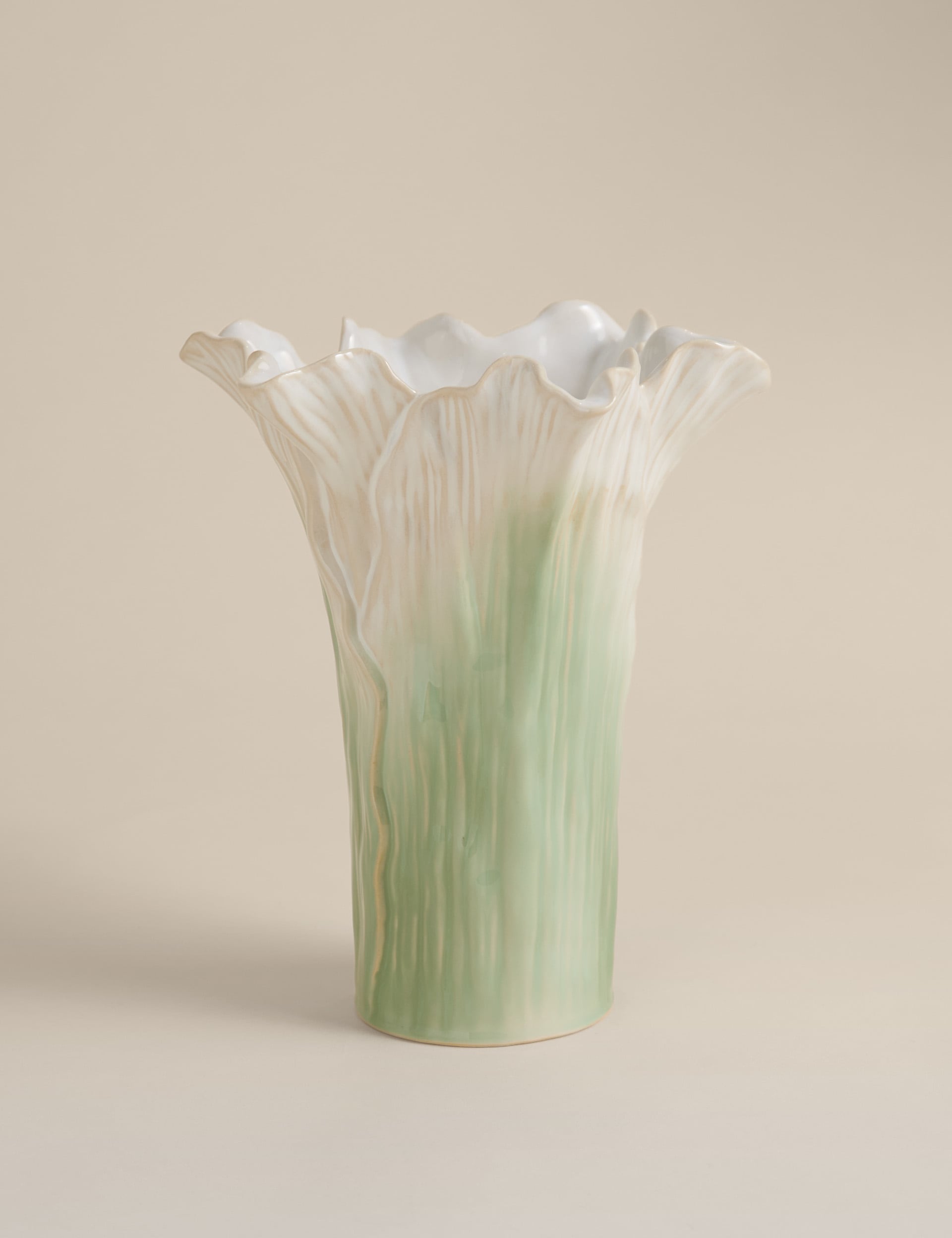 Handkerchief petal ceramic vase with reactive glaze - British product