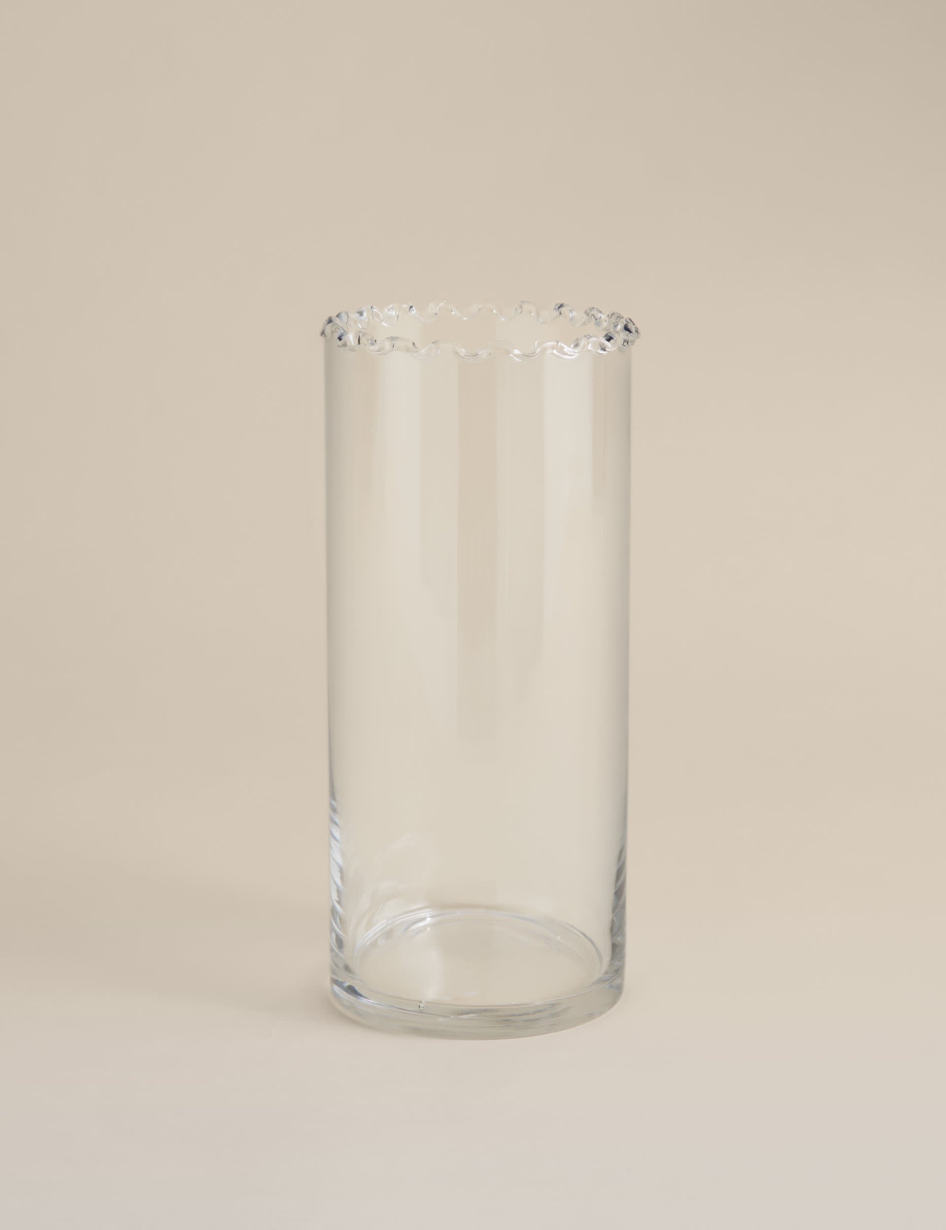 Medium frill top glass vase in cylinder shape - British product