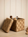 Woven jute small square storage box with lid, UK version