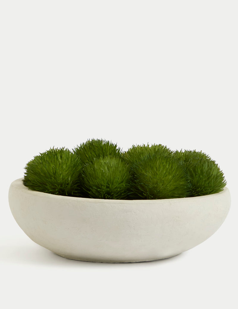 Artificial moss in concrete bowl decorative plant, 20 cm wide - British product