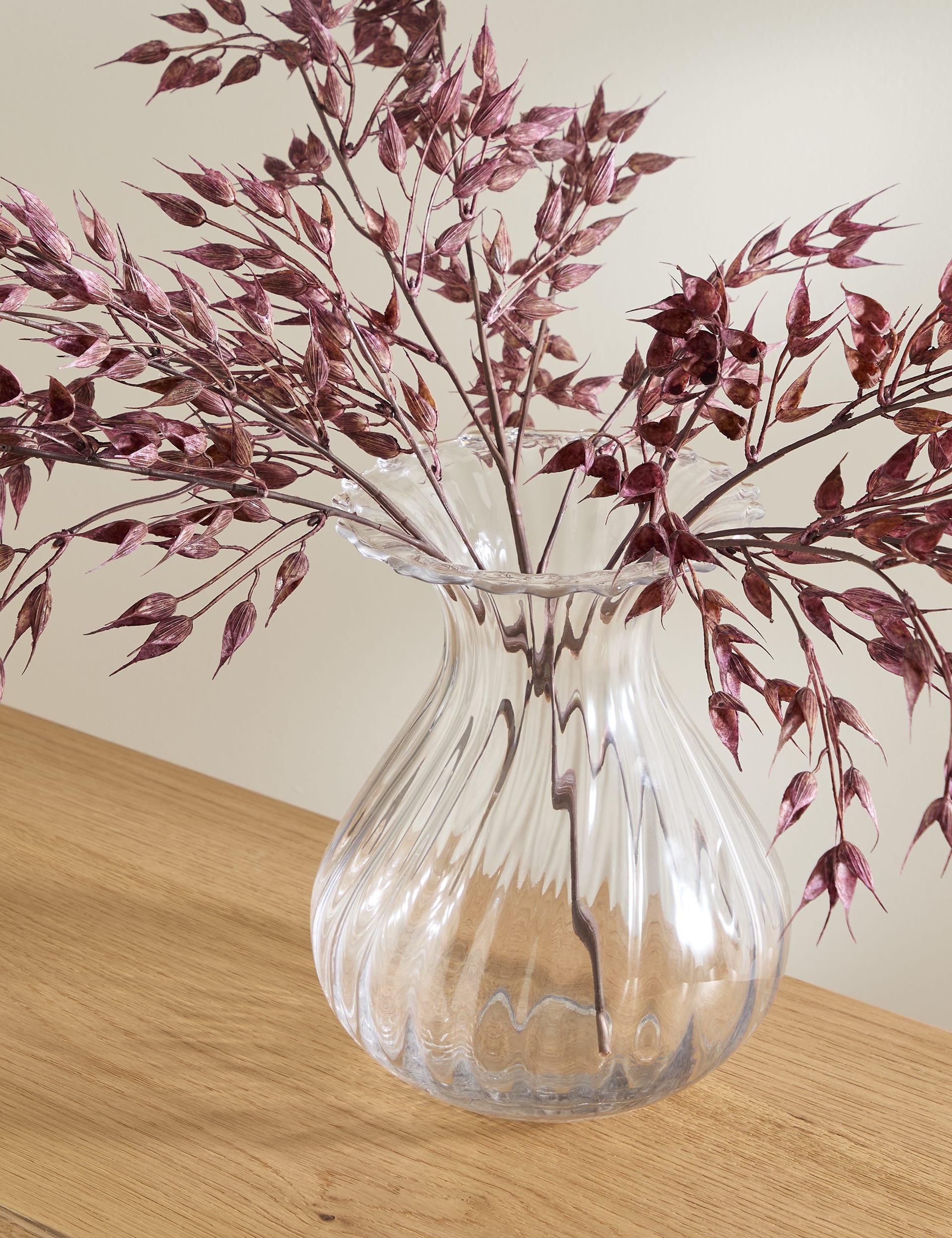 Fluted glass vase with wavy rim 25cm height - British product
