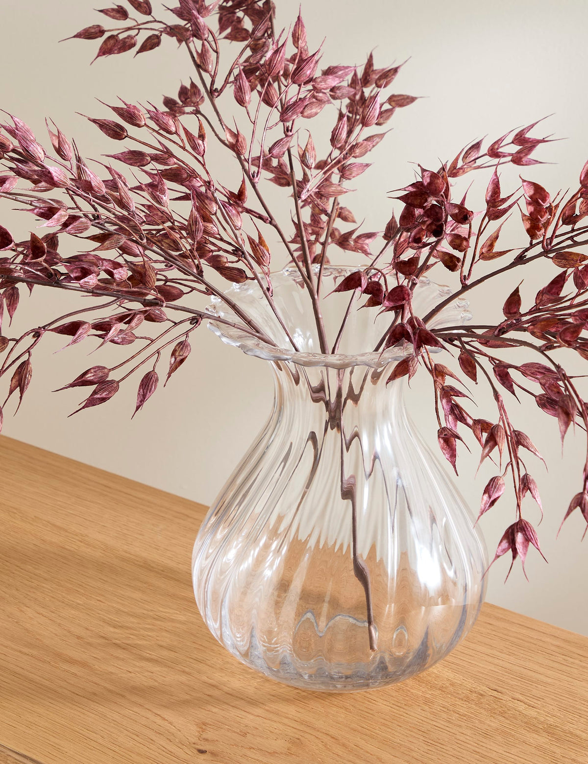 Fluted glass vase with wavy rim 25cm height - British product