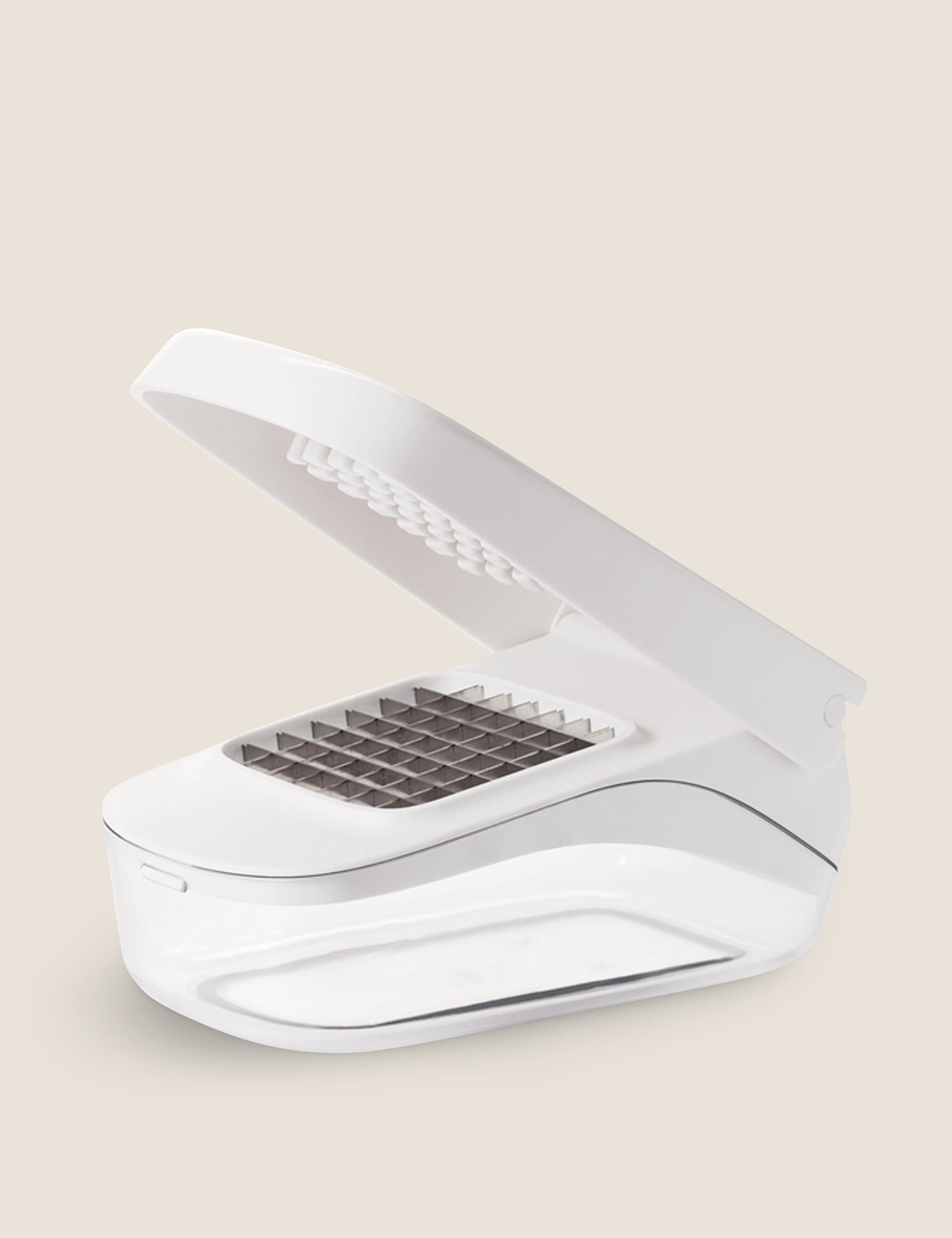 Oxo Good Grips vegetable chopper with easy-pour opening, imported from the UK