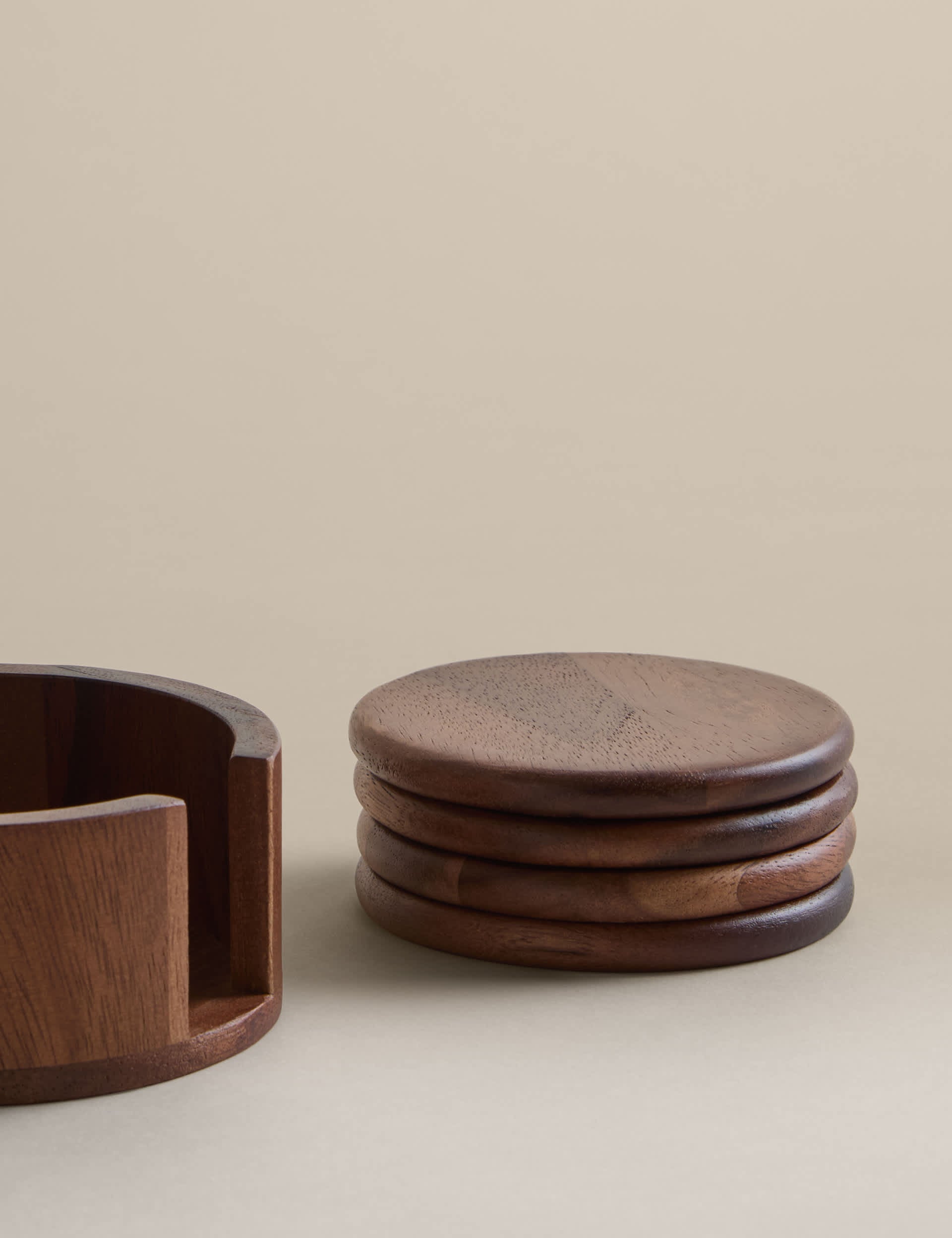 Acacia wood round coasters set of four 11cm, UK version