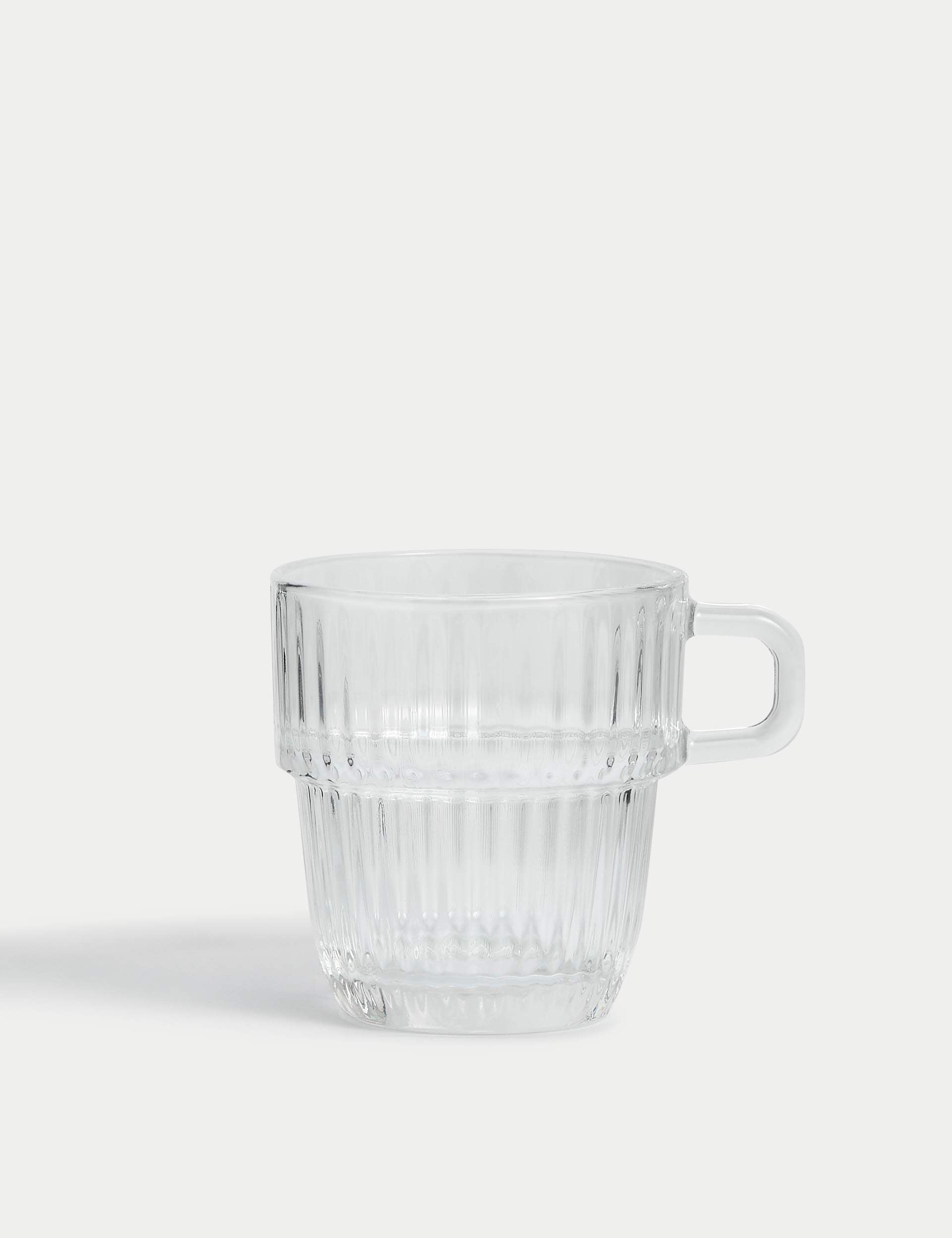Ribbed glass cappuccino cup with handle - British product