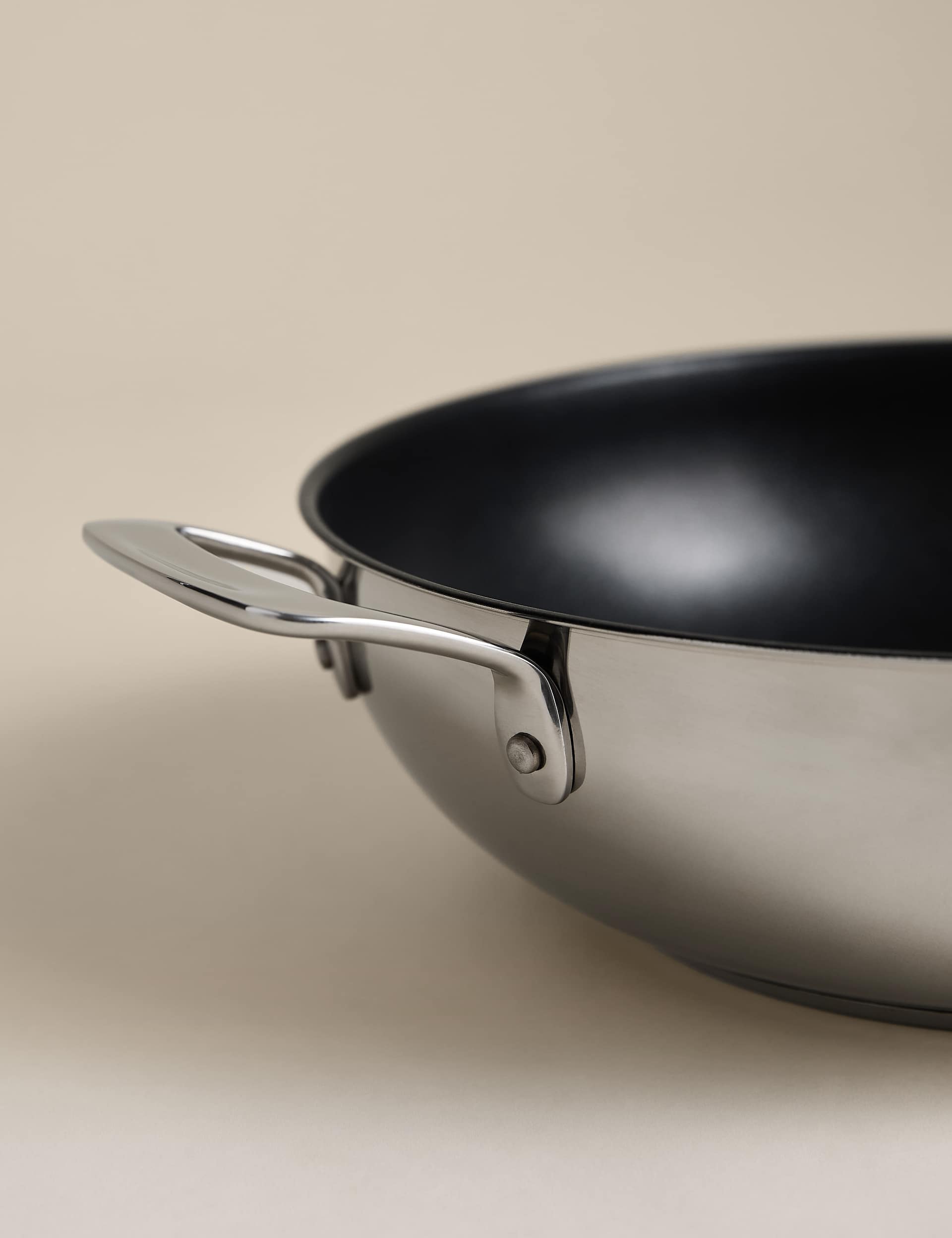 Stainless steel 30cm wok, imported from the UK