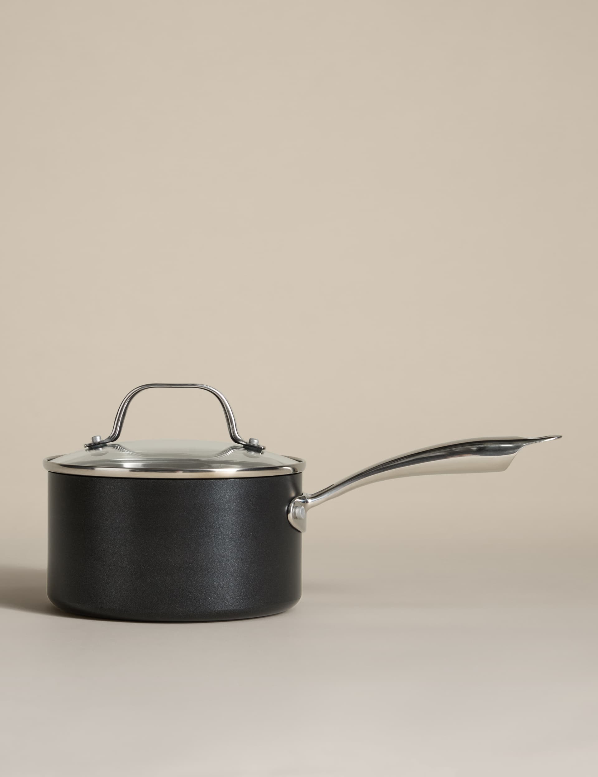 Non-Stick Pro 16cm aluminium saucepan with lid, imported from the UK