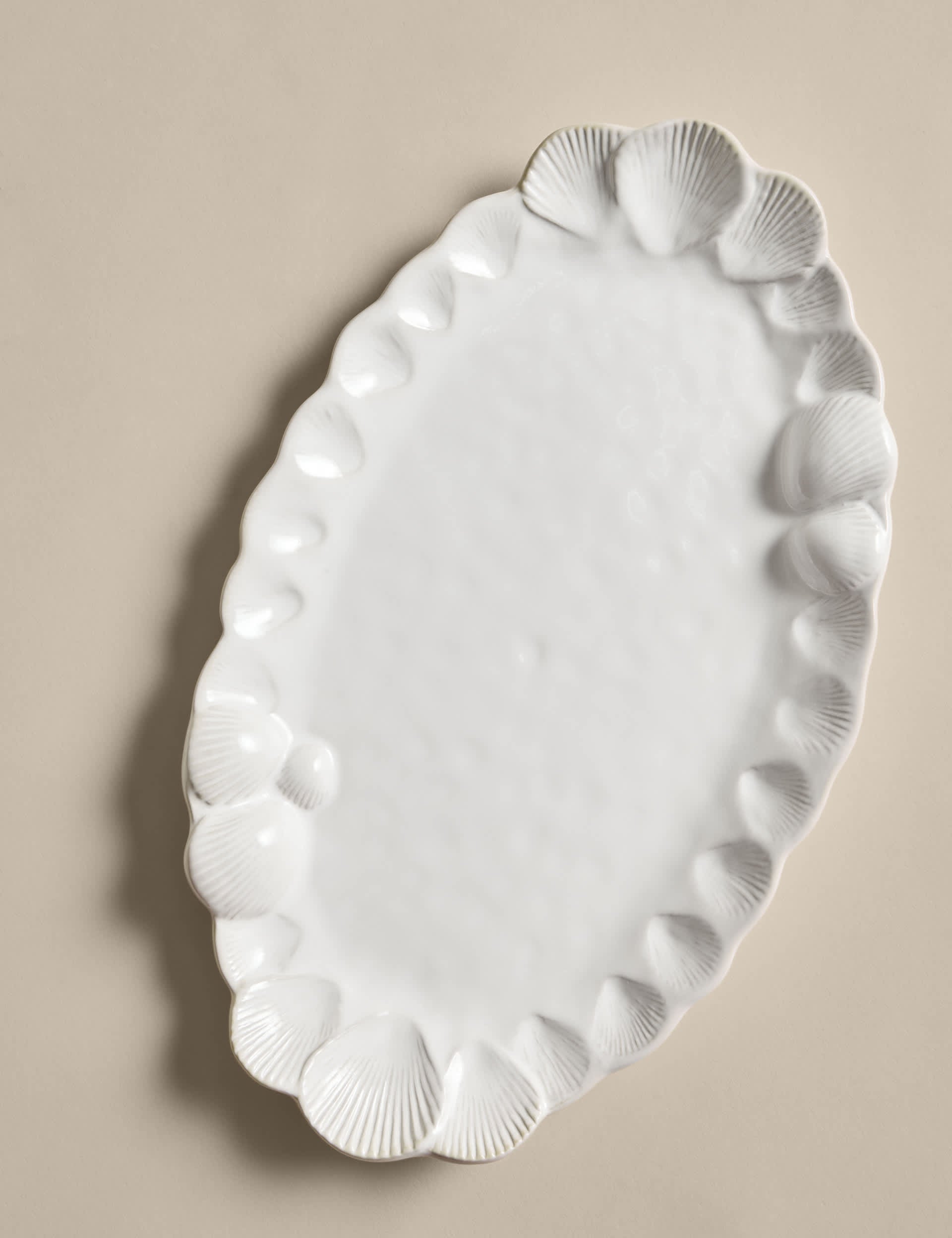 Coastal Bohemia stoneware serving platter with shell detail - British product