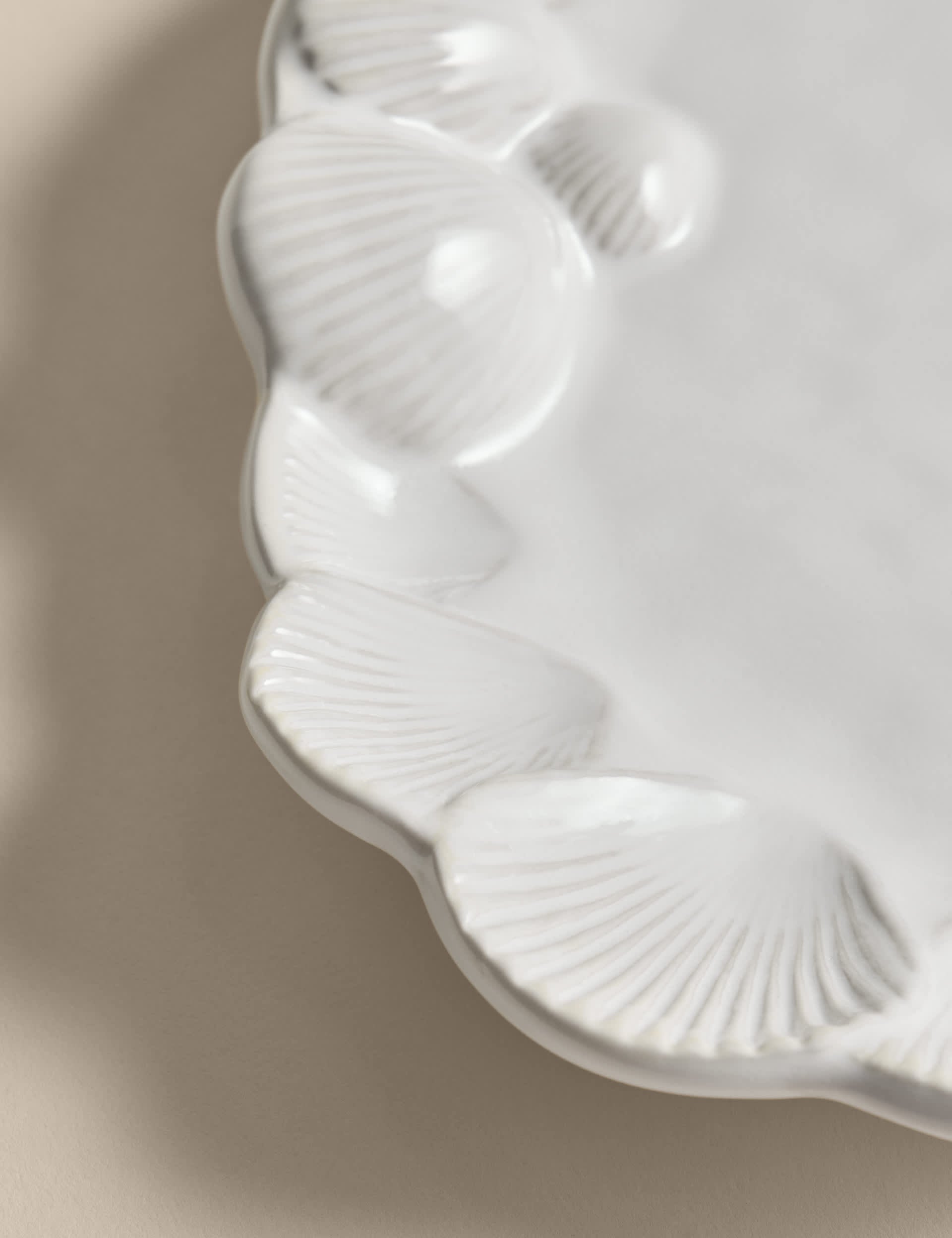 Coastal Bohemia stoneware serving platter with shell detail - British product