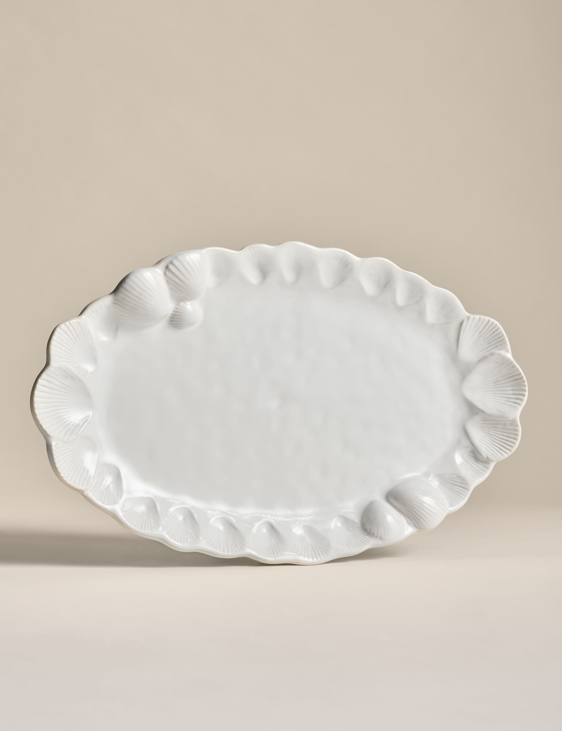Coastal Bohemia stoneware serving platter with shell detail - British product