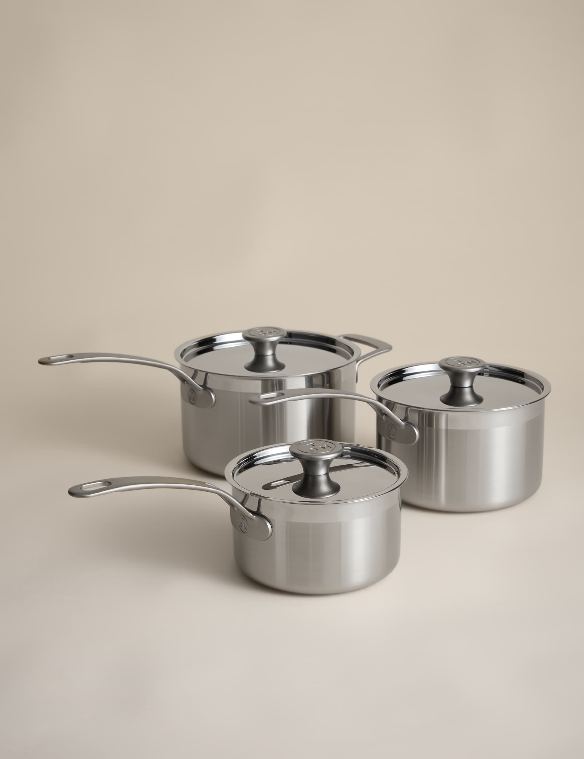 M&S 3-piece stainless steel saucepan set 16cm 18cm 20cm - British product