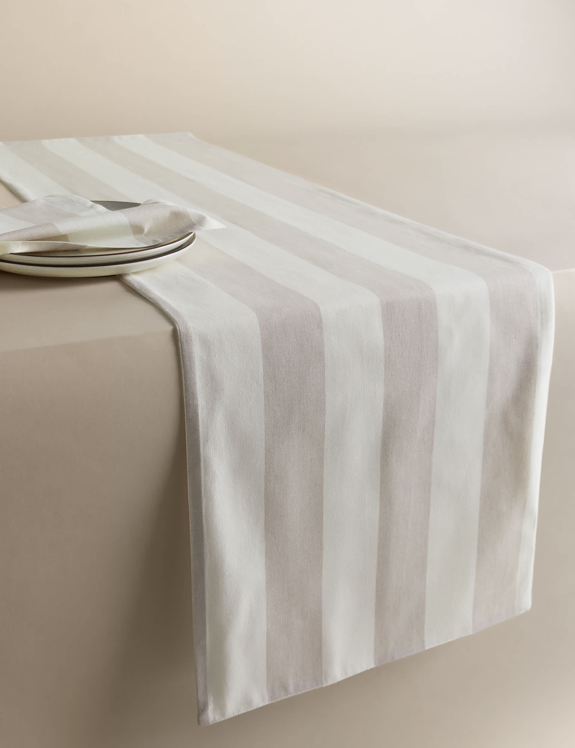 Cotton rich striped table runner - British product