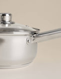 Three piece stainless steel pan set with lids, UK version